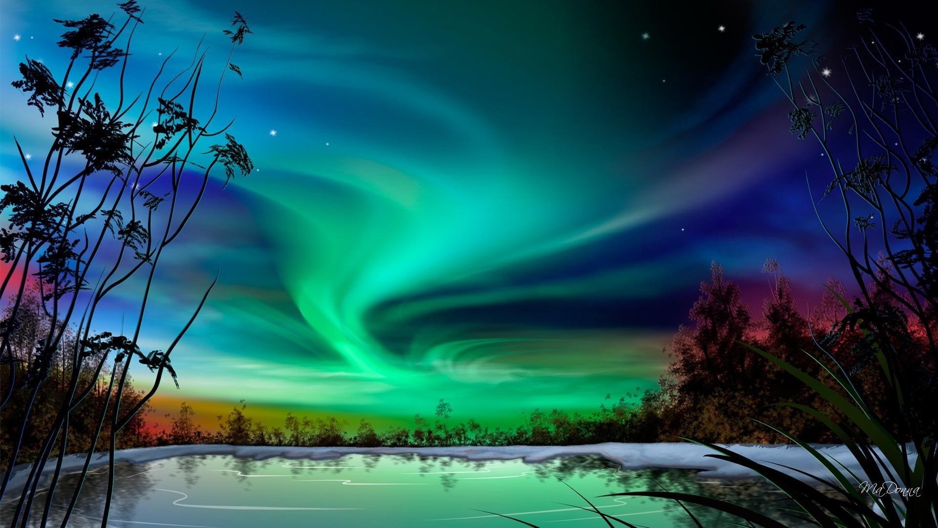 Aurora Borealis Hd Night Reflection Wallpapers