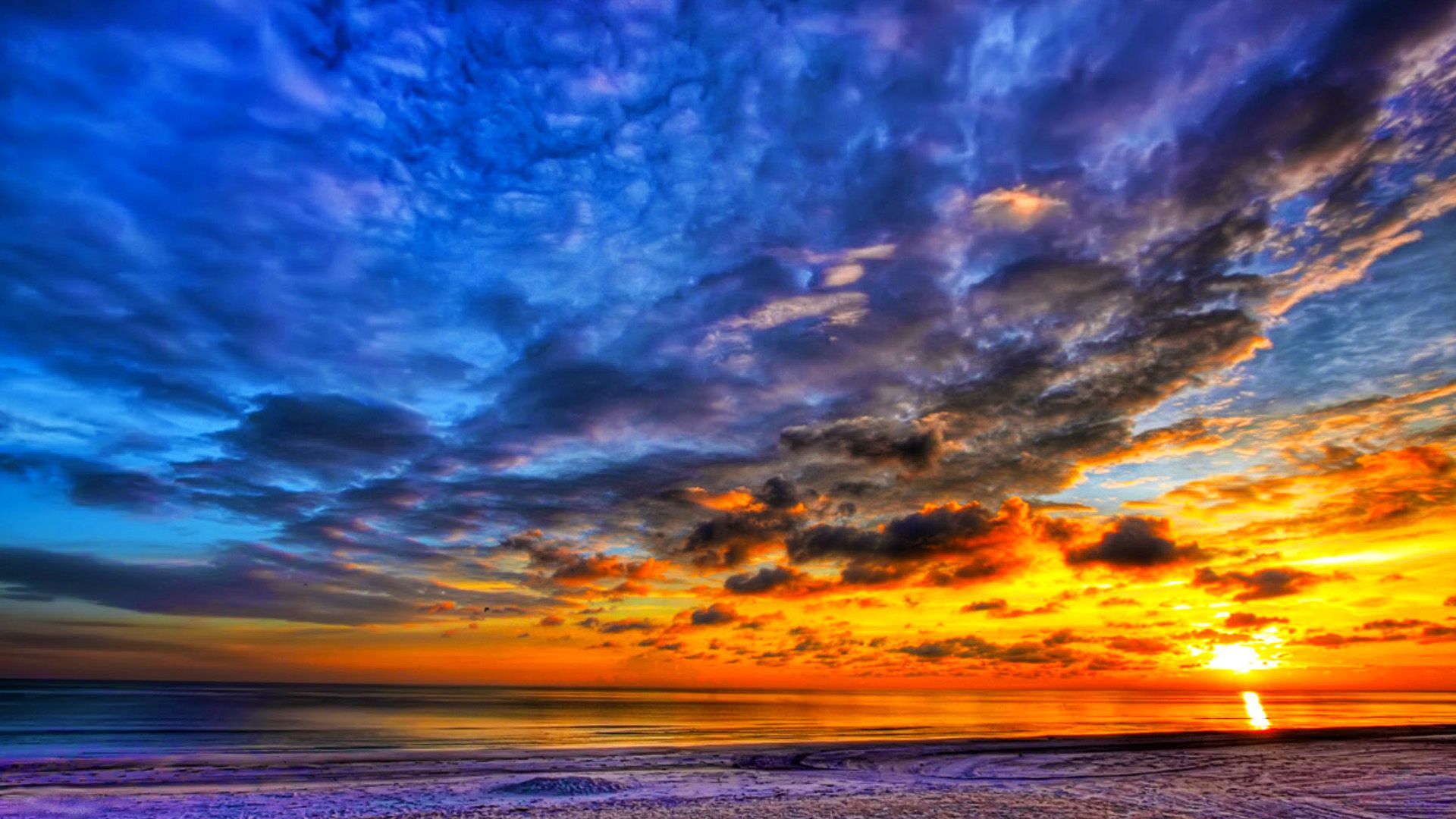 Beautiful Beach Sunset Under Blue Cloudy Sky Wallpapers