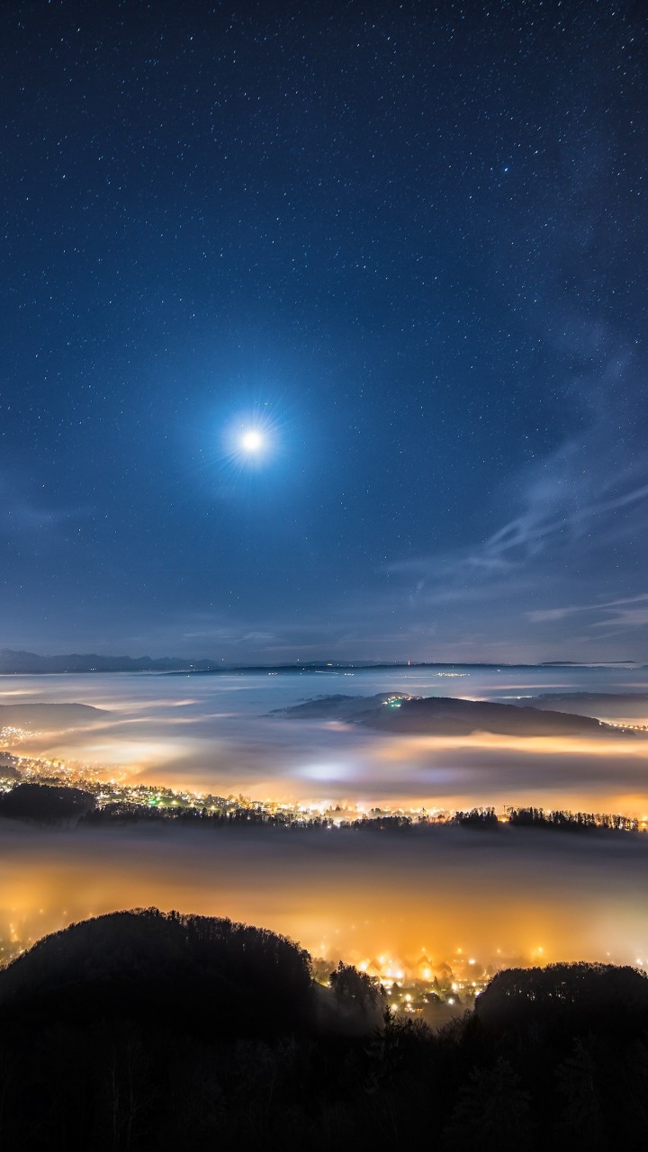 Bridge Night Clouds Starry Sky Wallpapers