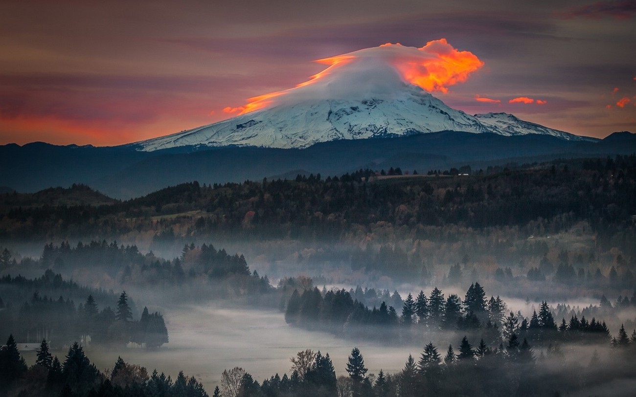 Calm Volcano Landscape In Fog Wallpapers