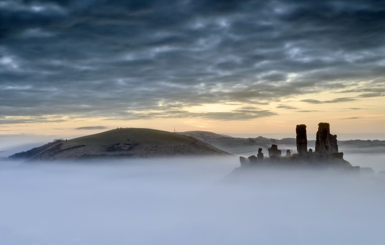 Corfe Castle Fog Day Wallpapers