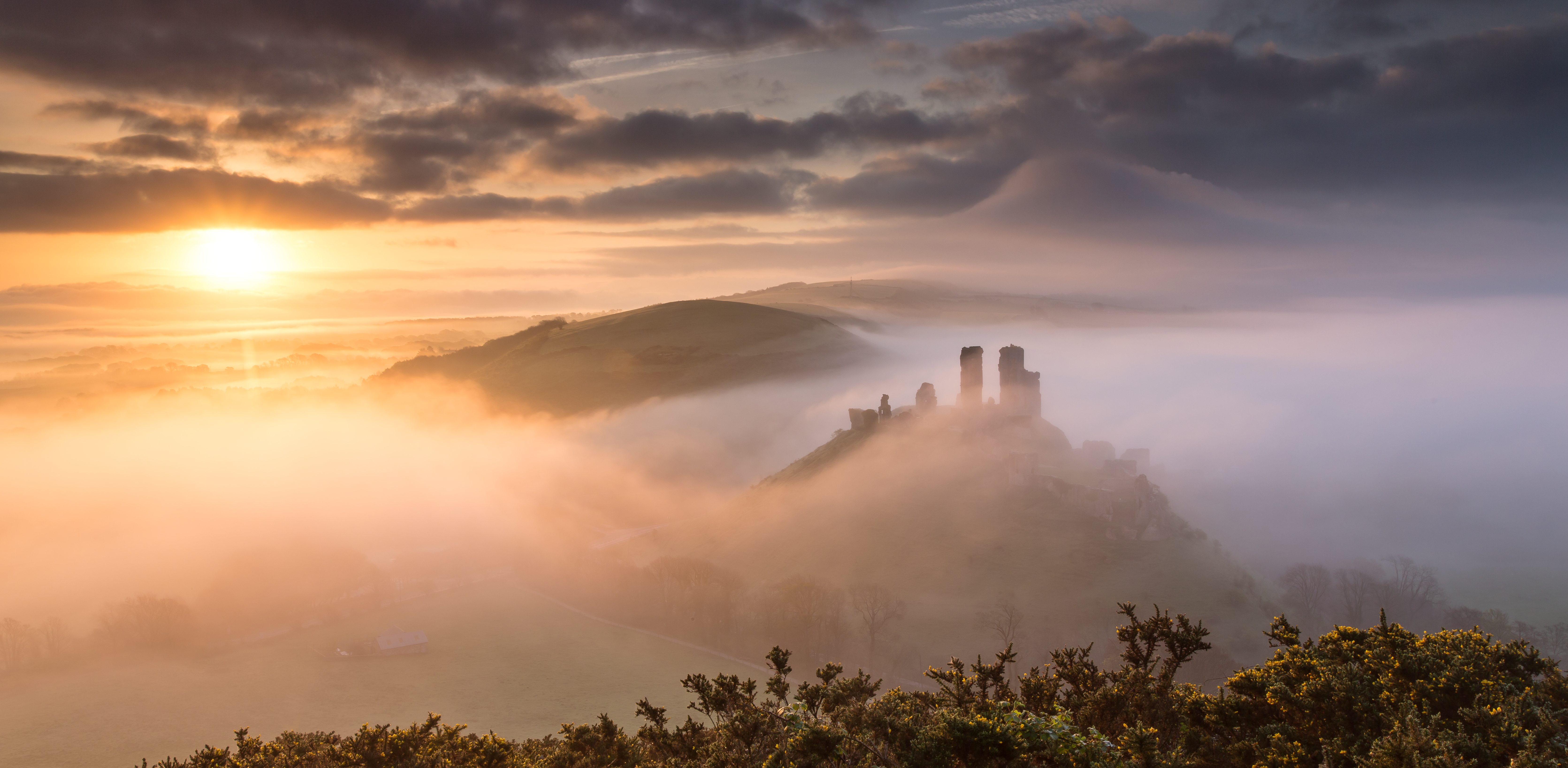 Corfe Castle Fog Day Wallpapers