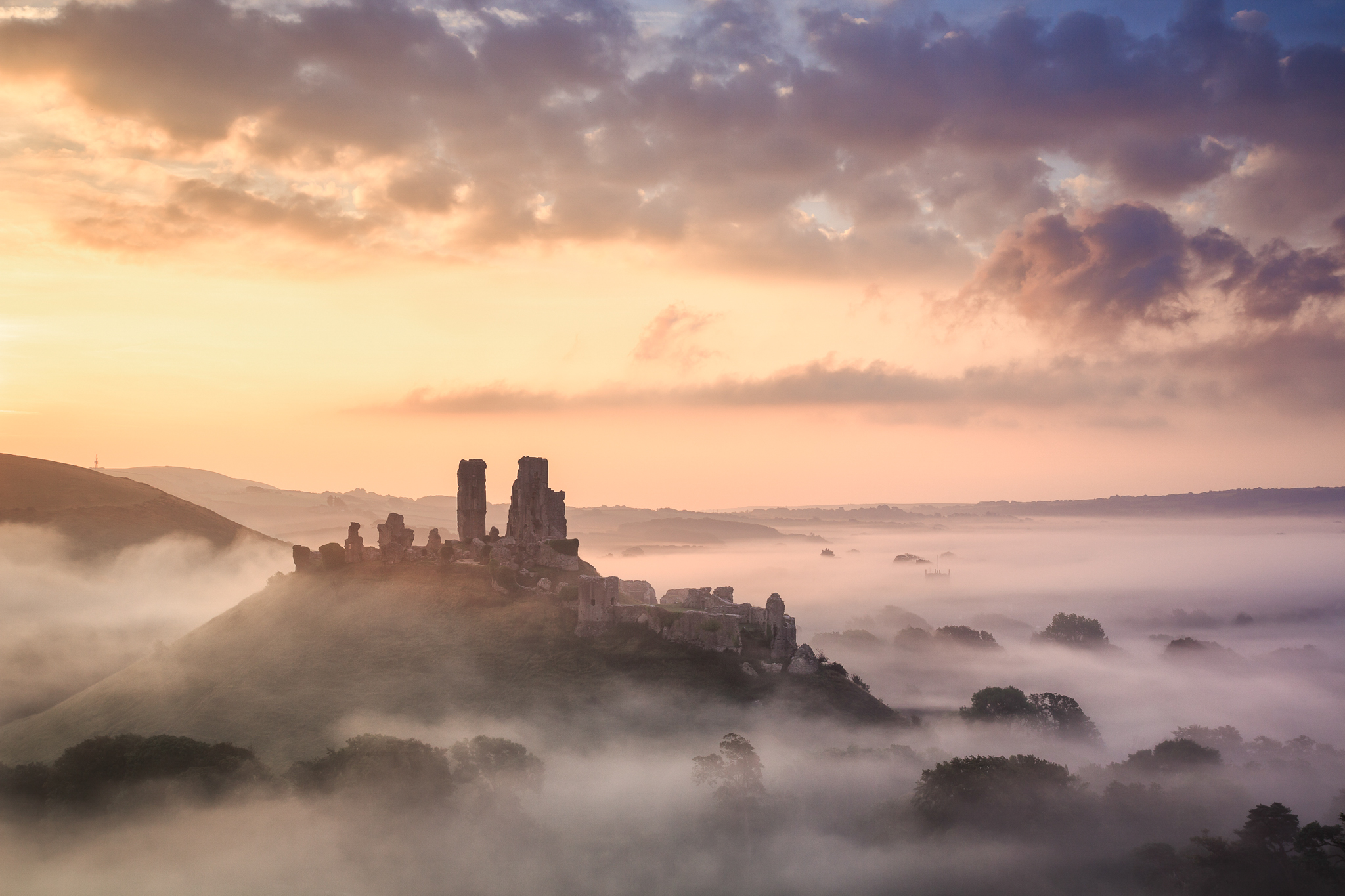 Corfe Castle Fog Day Wallpapers