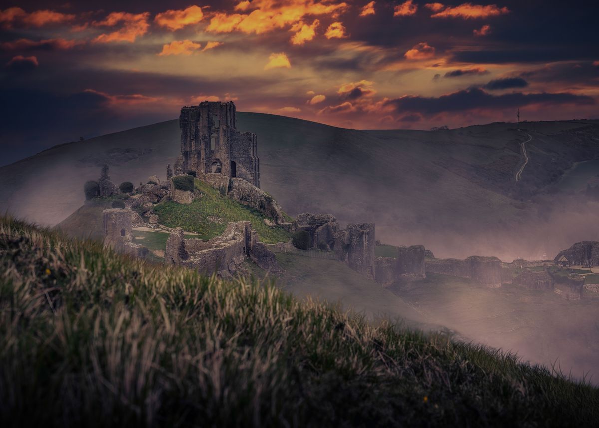 Corfe Castle Fog Day Wallpapers