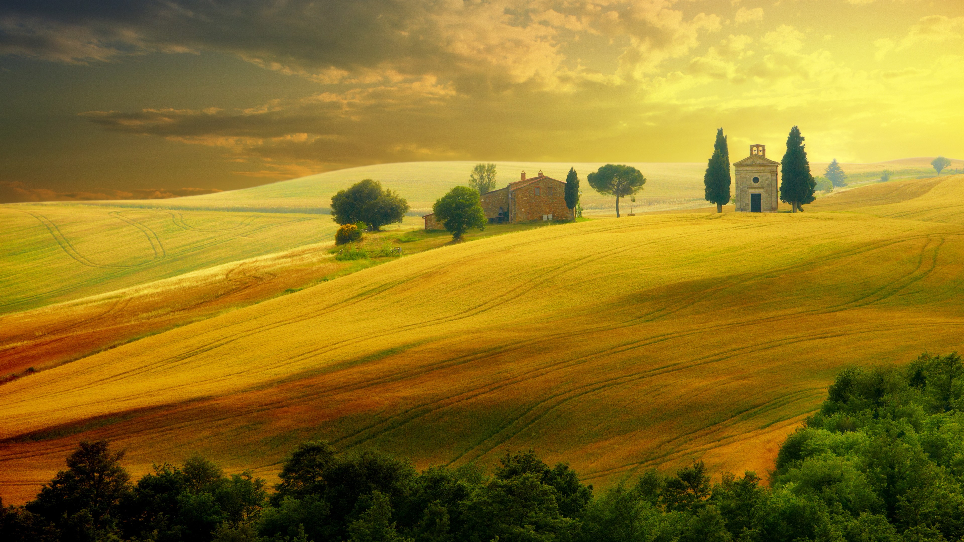 Europe Italy'S Tuscany Summer  Hills Field With House Wallpapers