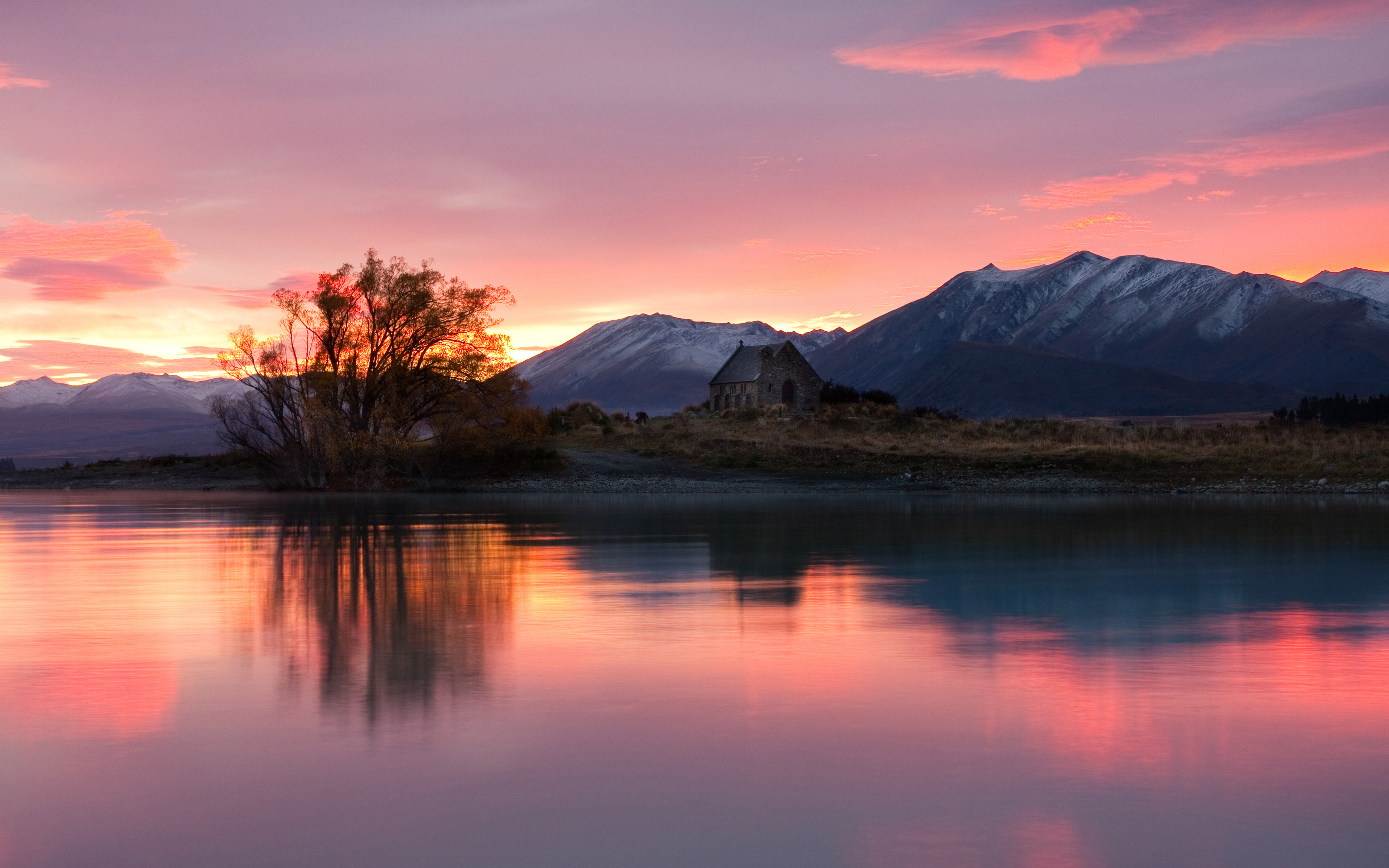 Evening Sunset Mountains Lake Wallpapers