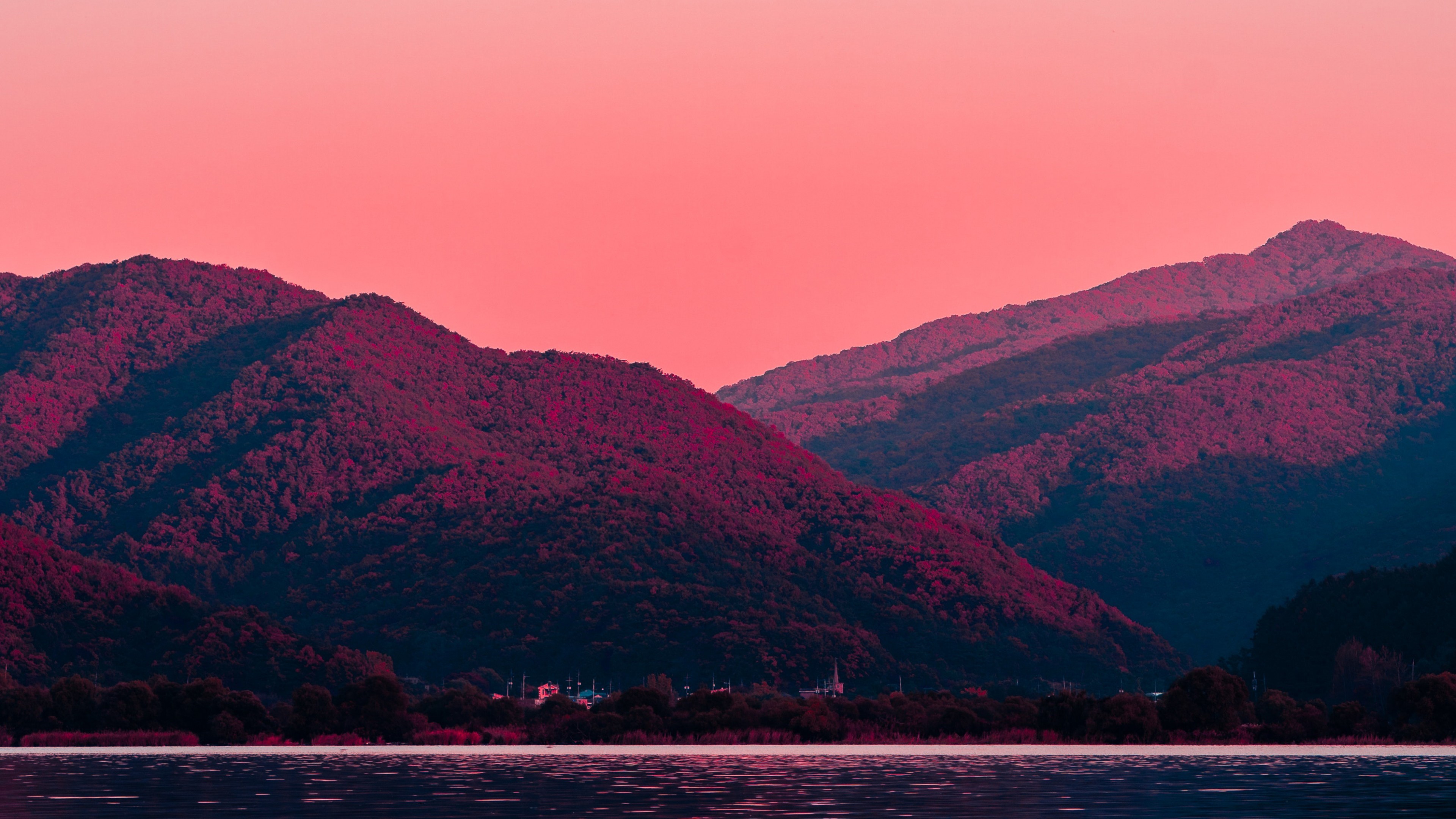 Evening Sunset Mountains Lake Wallpapers