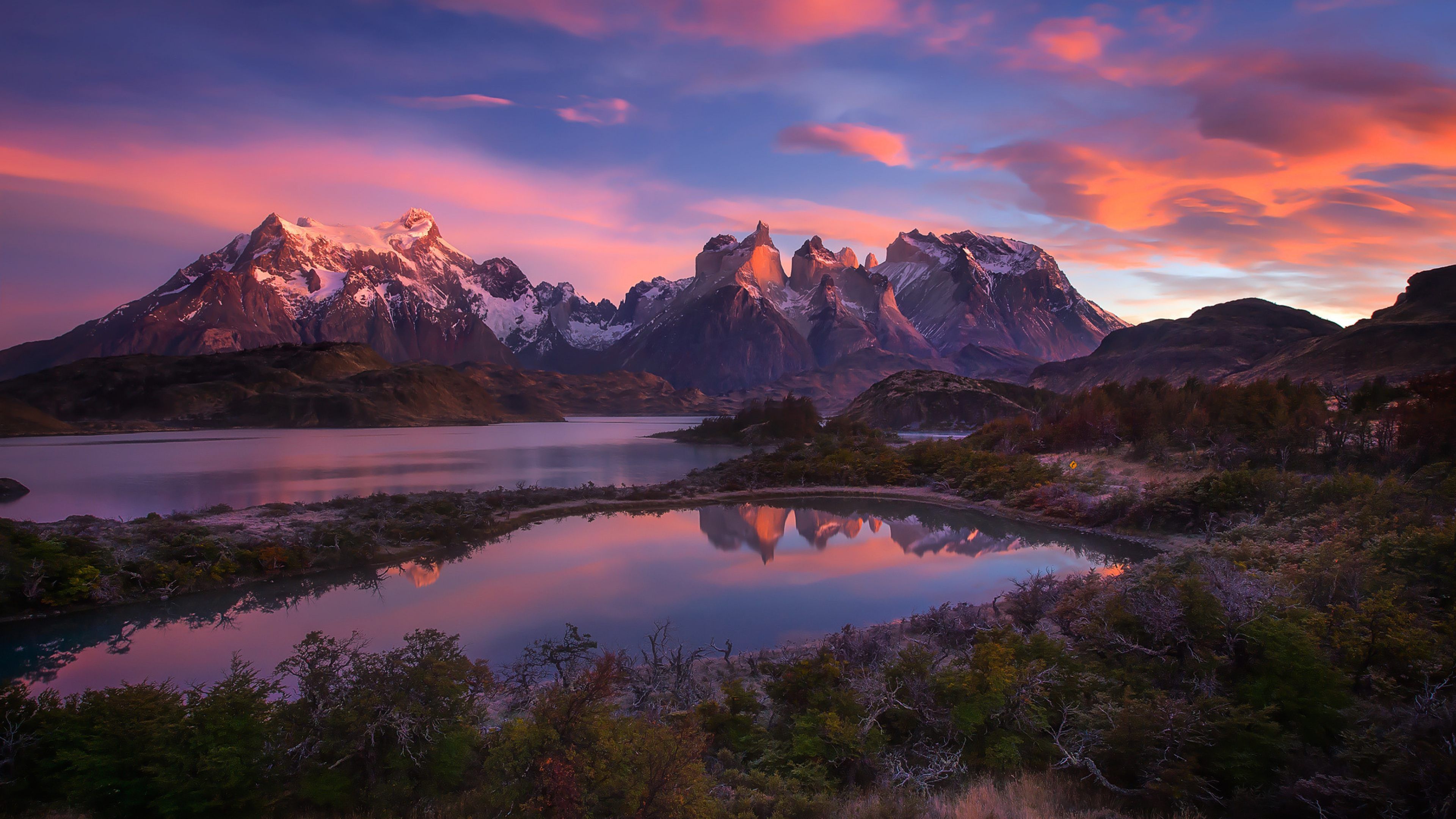 Evening Sunset Mountains Lake Wallpapers