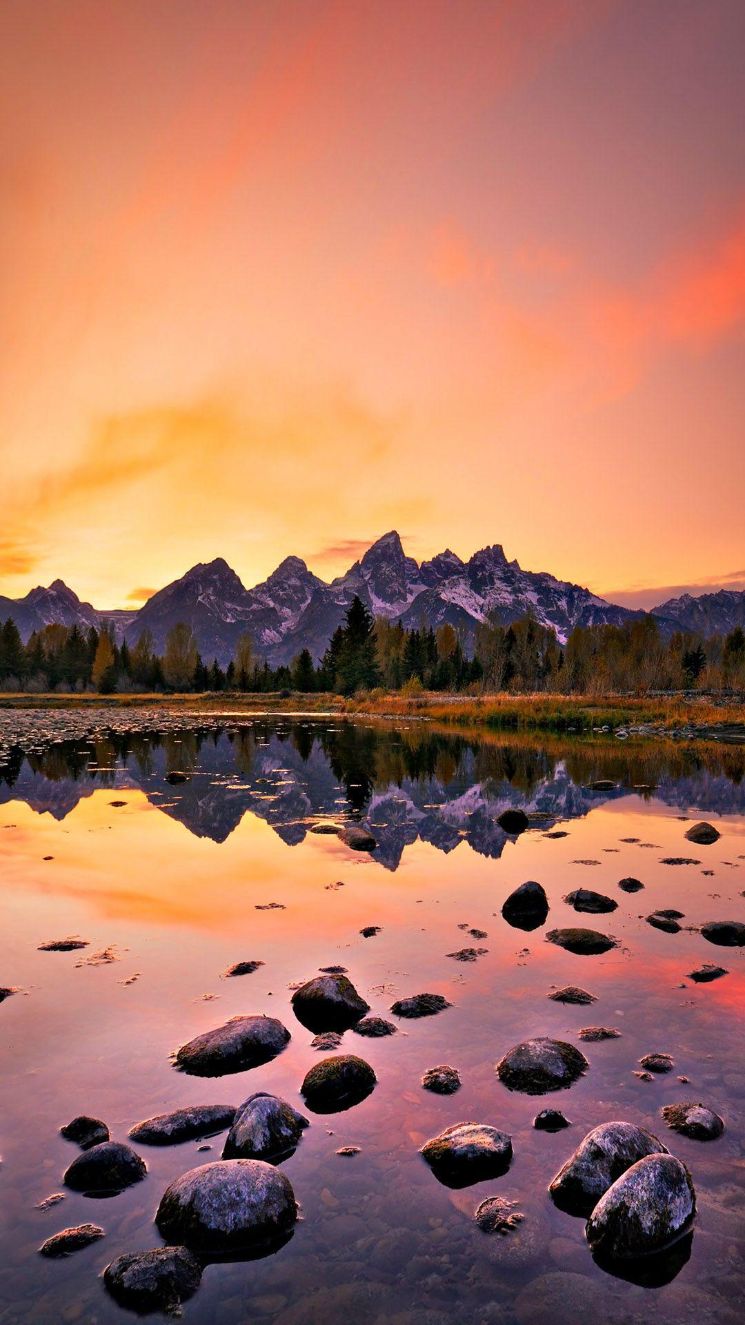 Evening Sunset Mountains Lake Wallpapers