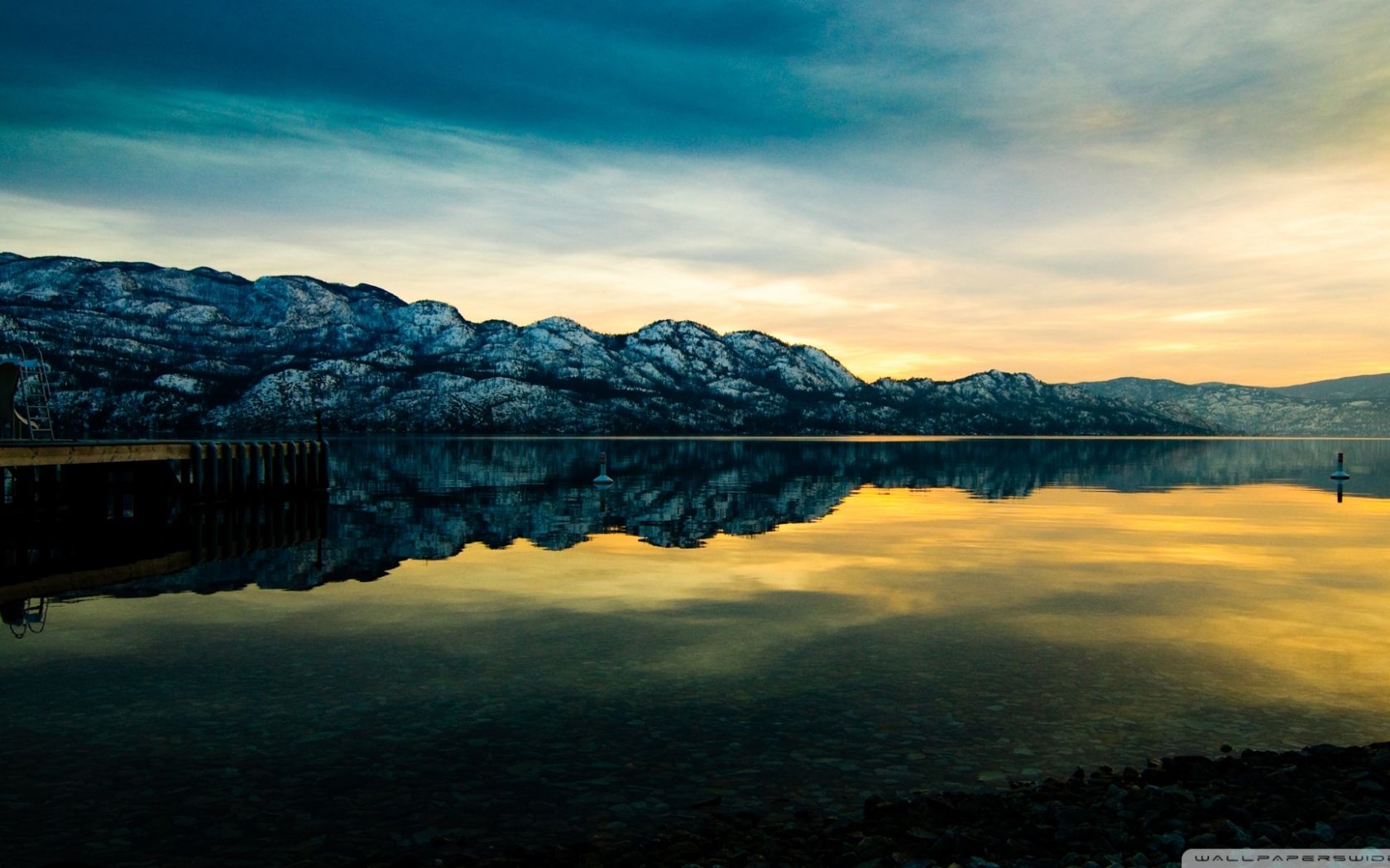 Evening Sunset Mountains Lake Wallpapers