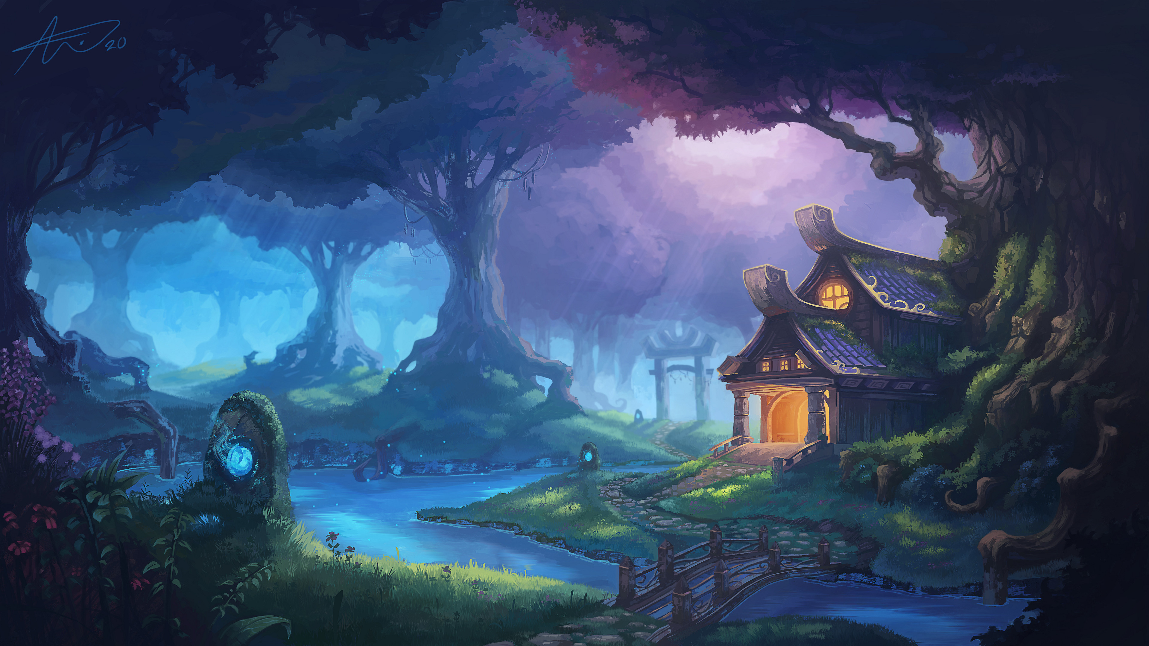 Fantasy House In Field 4K Wallpapers