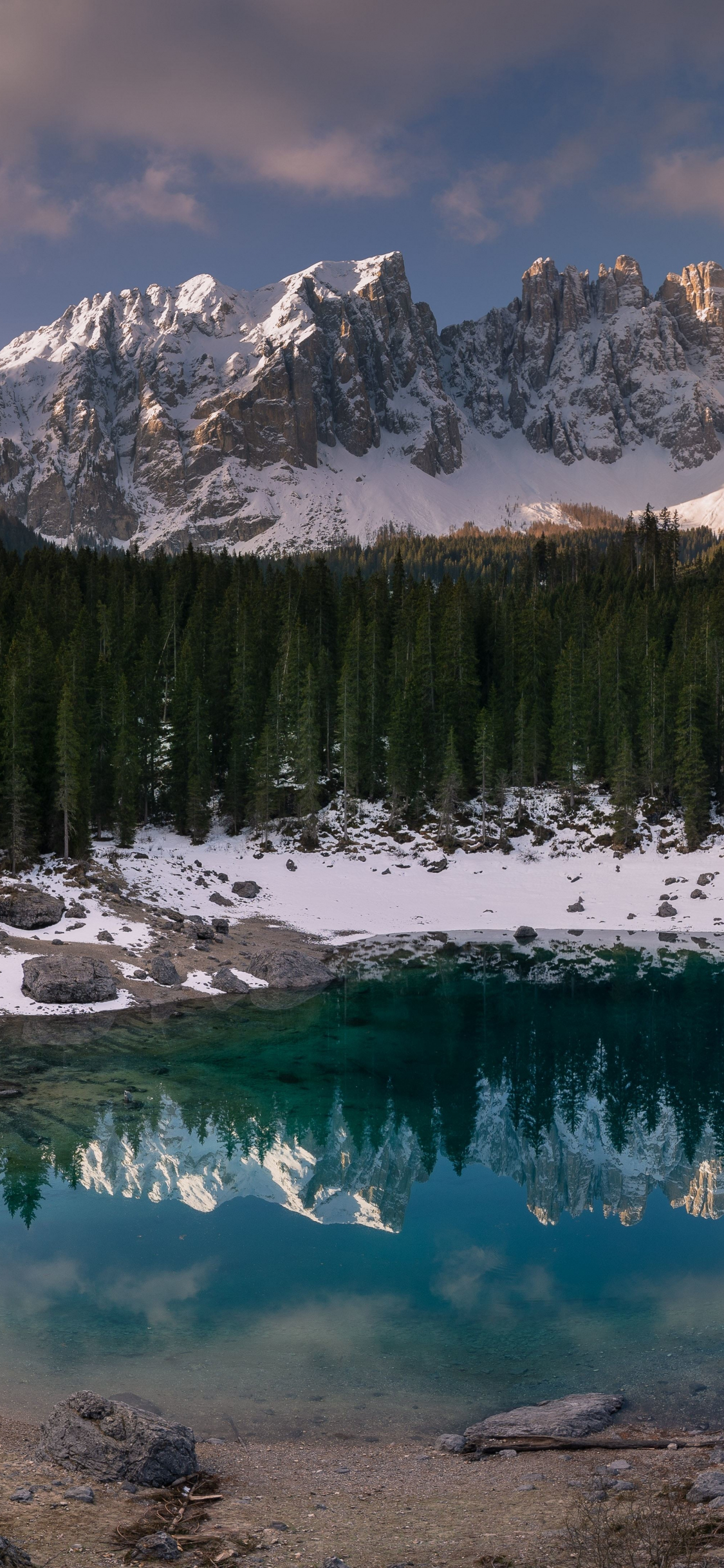 Forest Lake Mountains Snow Wallpapers