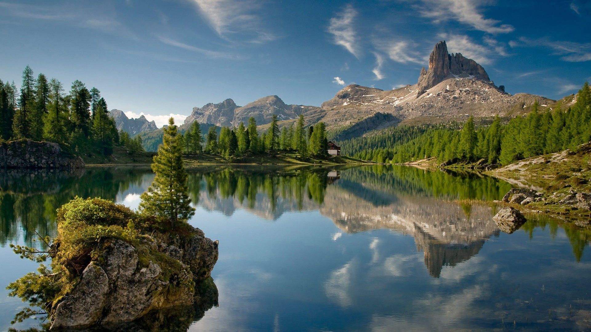 Green Trees Covered Mountains Surrounded By Occean Wallpapers