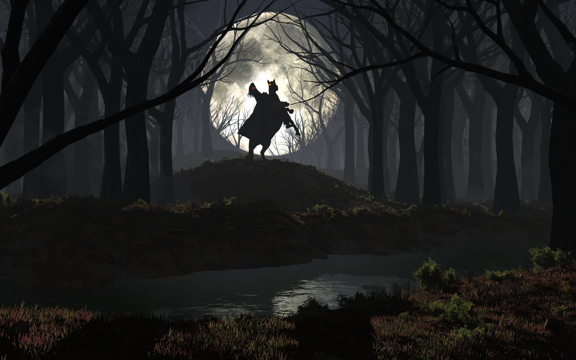 Horseman In Forest Dark Night Wallpapers