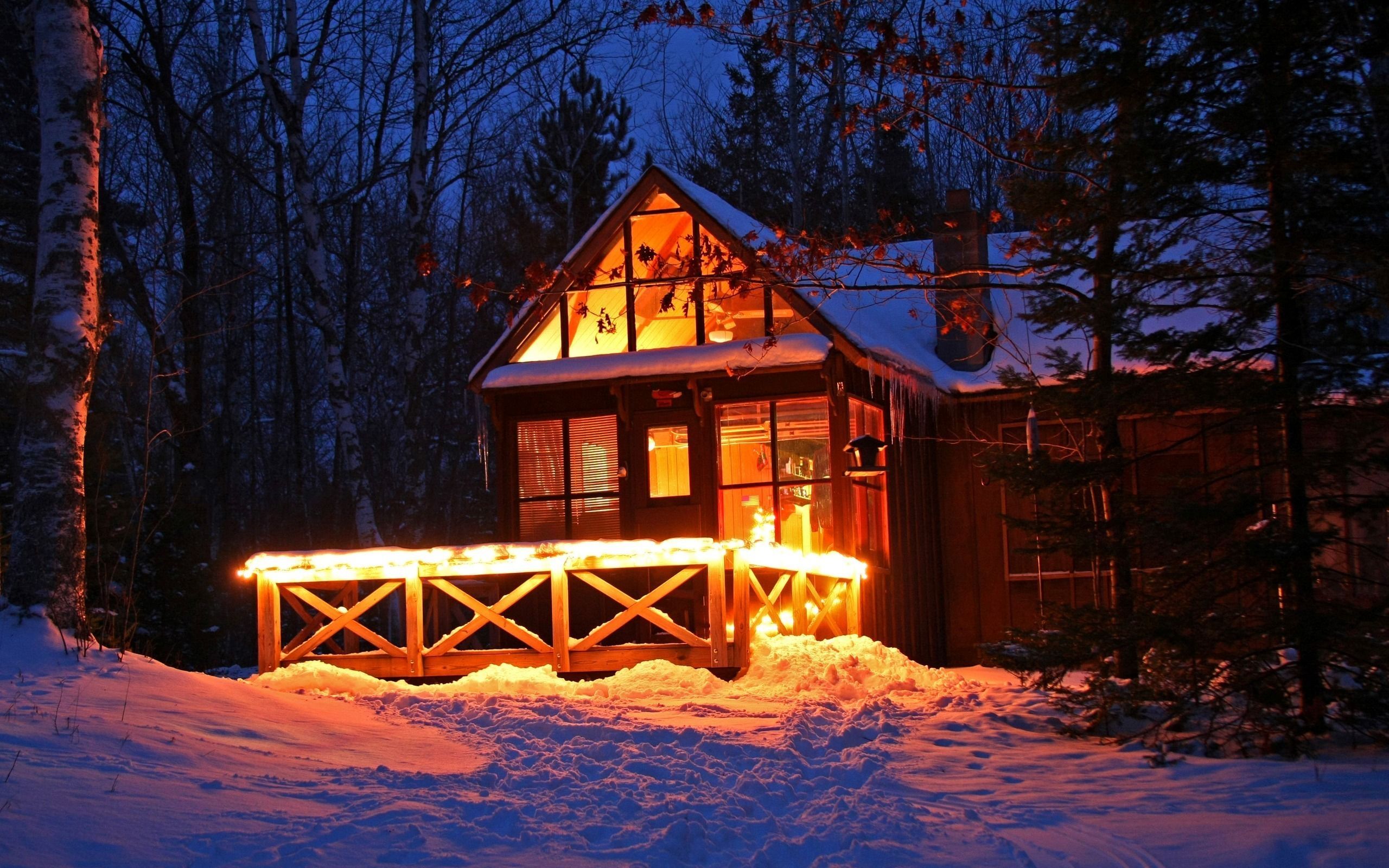 Hut House In Snowy Night Wallpapers