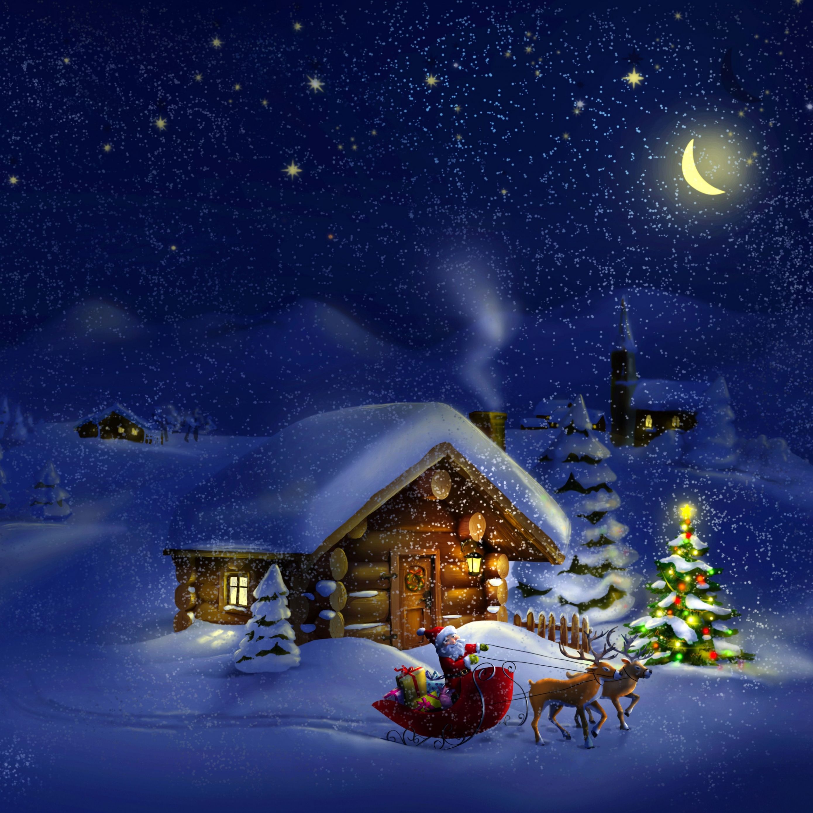 Hut House In Snowy Night Wallpapers