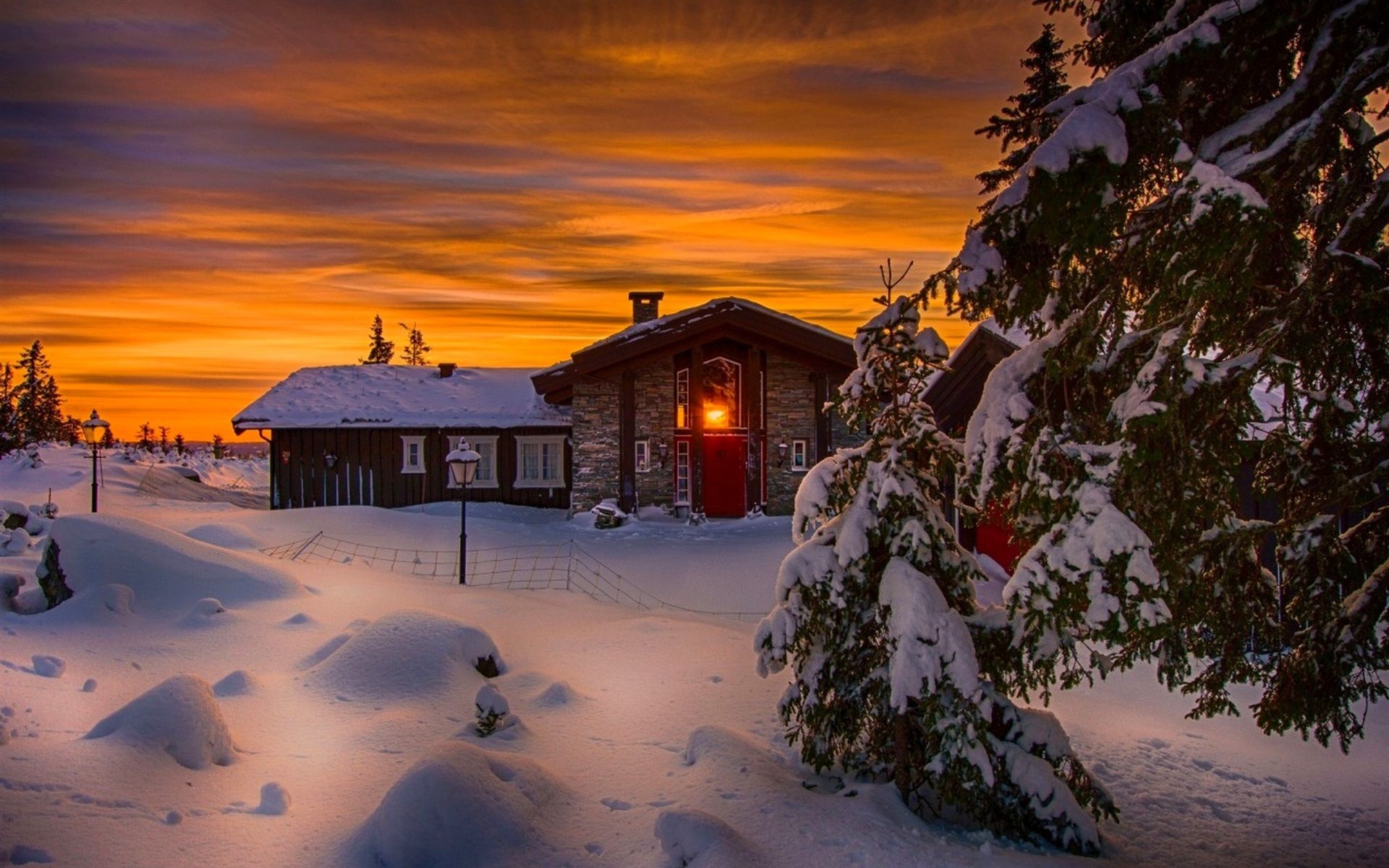 Hut House In Snowy Night Wallpapers