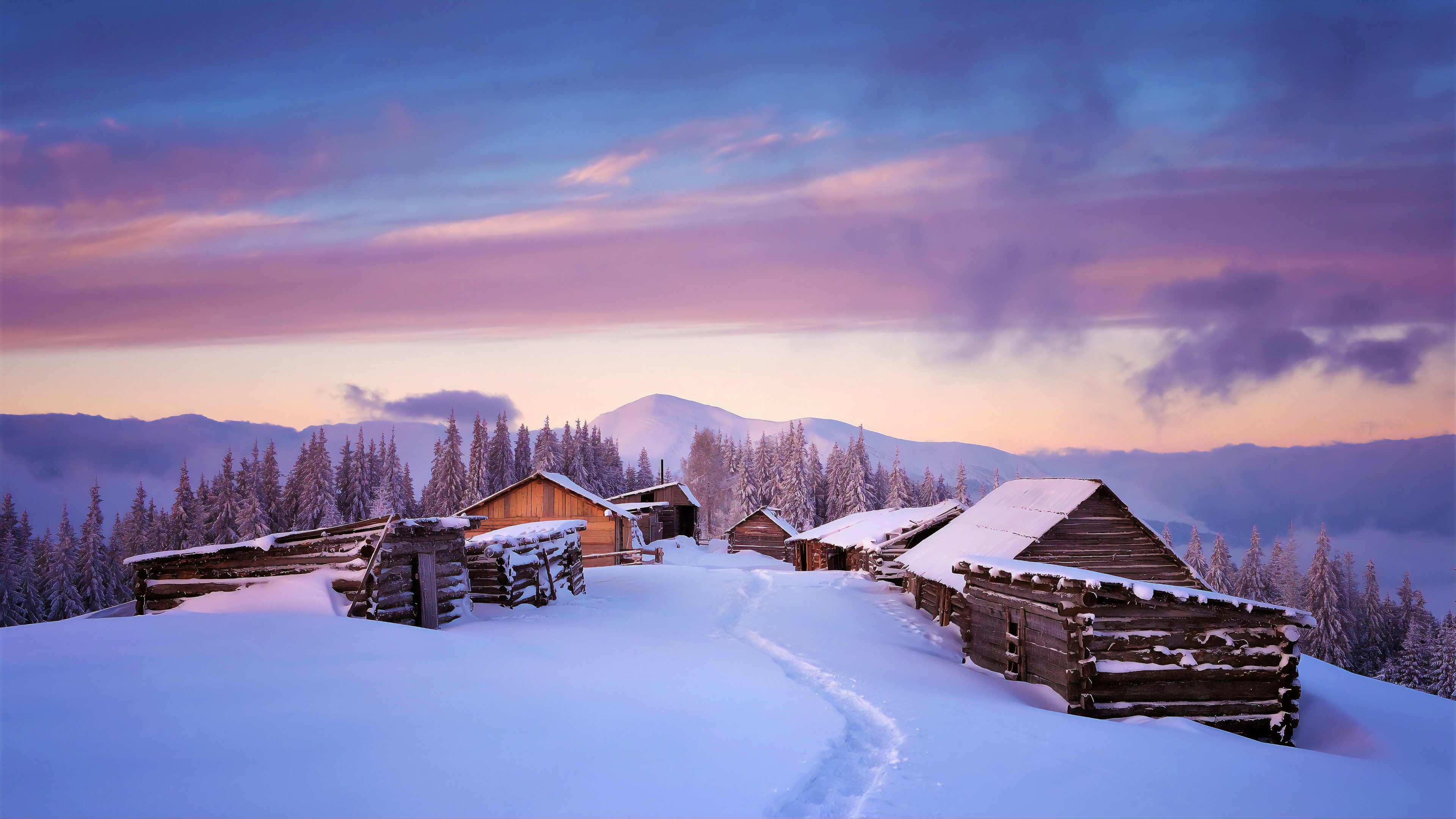 Hut House In Snowy Night Wallpapers