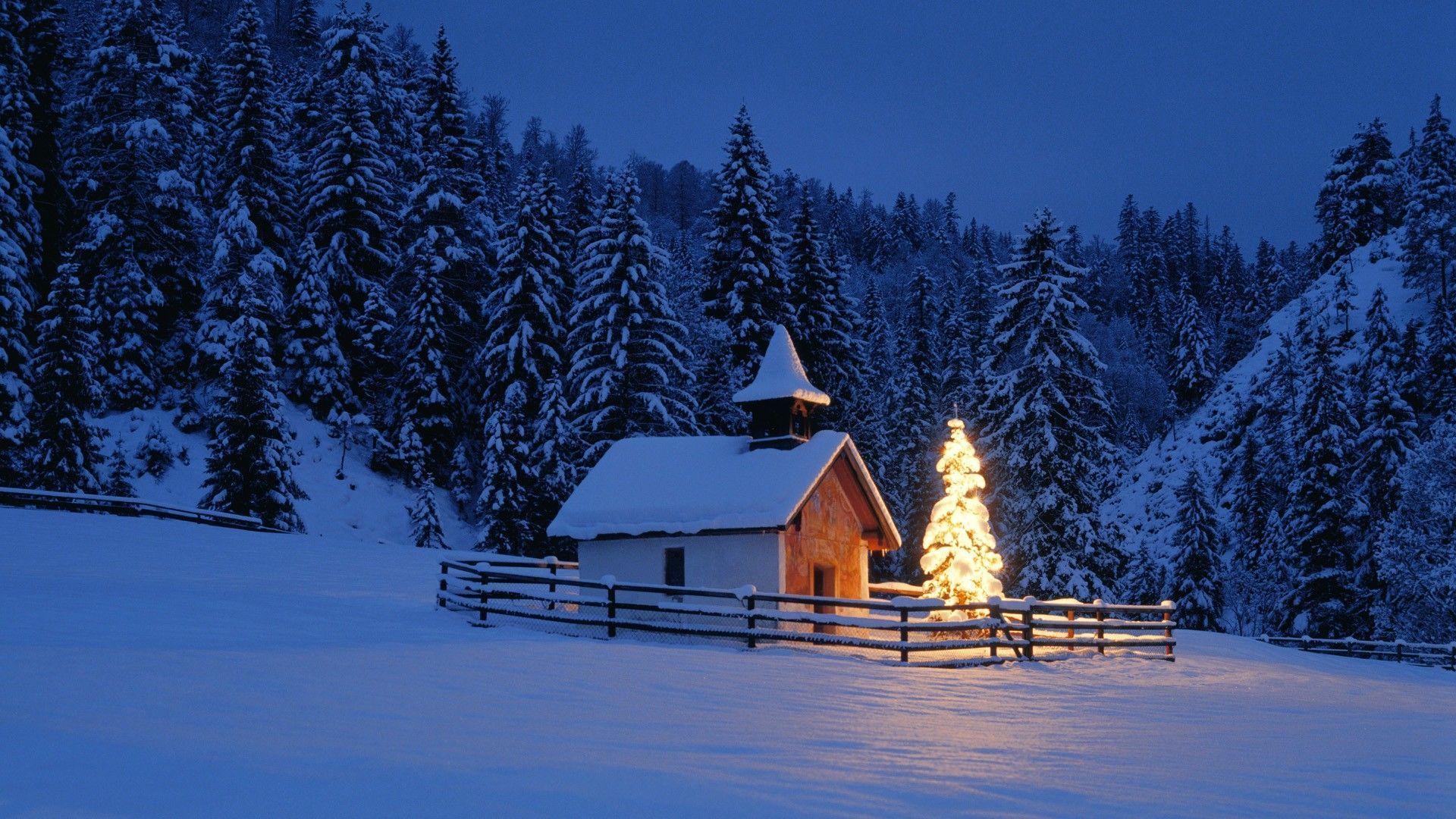 Hut House In Snowy Night Wallpapers