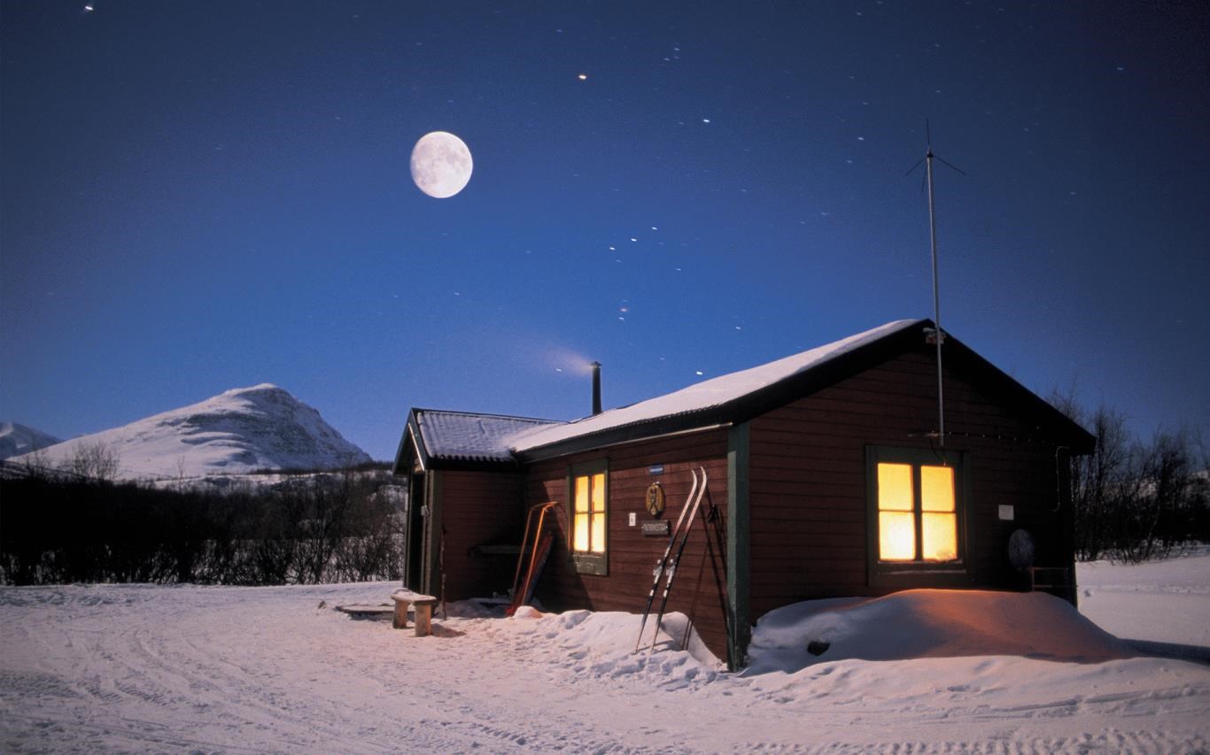 Hut House In Snowy Night Wallpapers