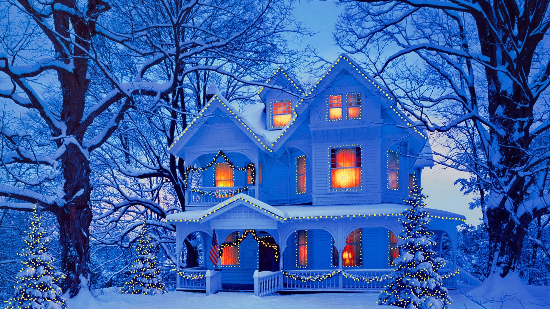 Hut House In Snowy Night Wallpapers