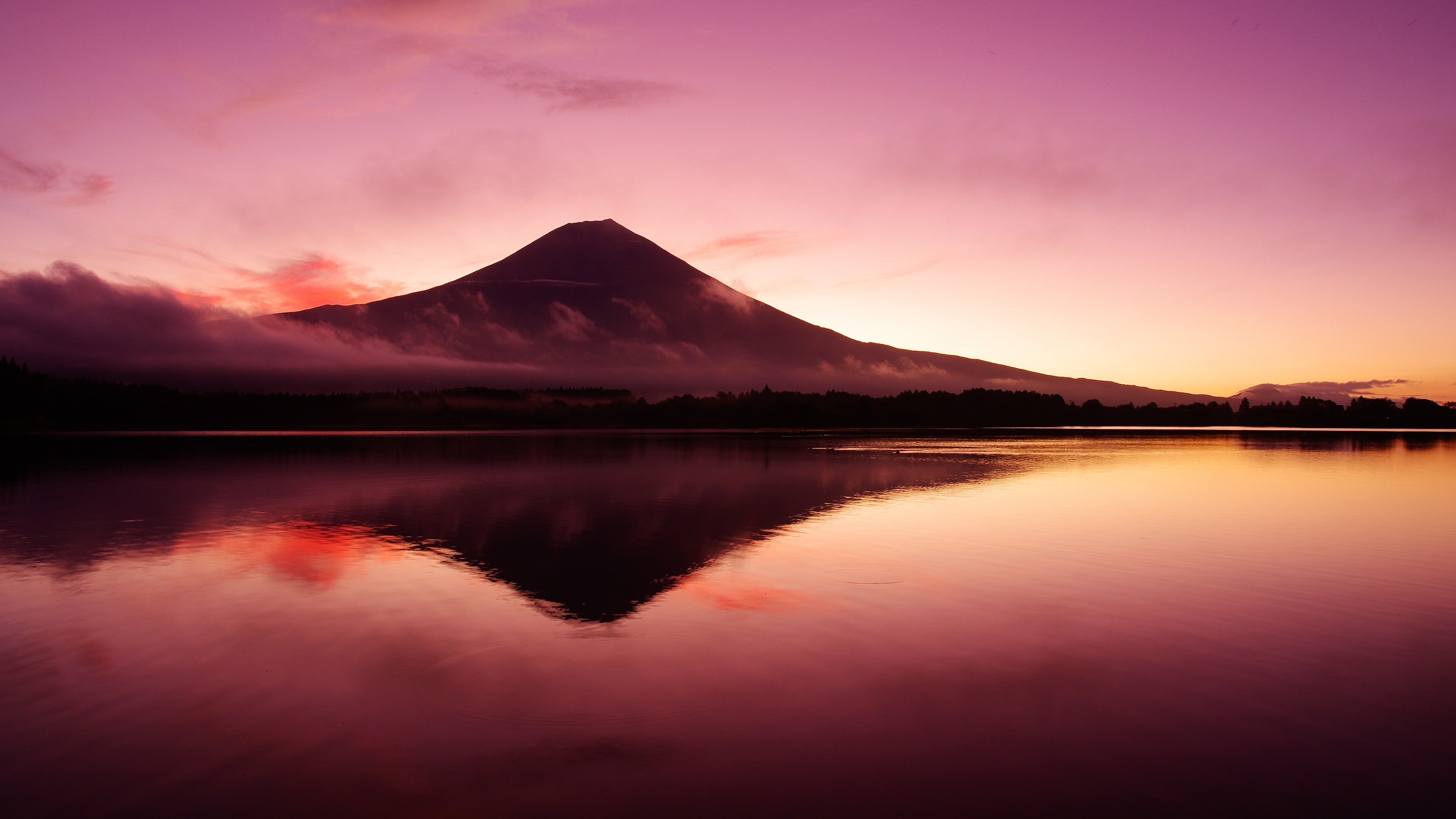 Japan Mountains Lake At Sunset Wallpapers