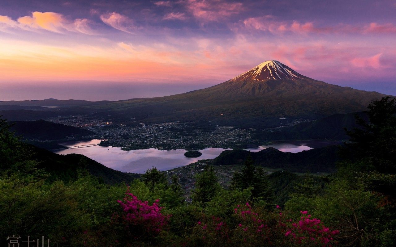 Japan Mountains Lake At Sunset Wallpapers