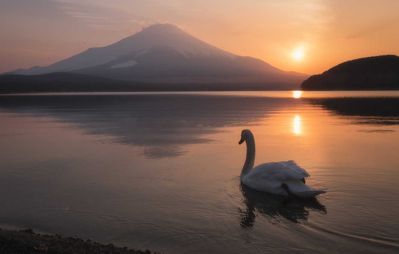 Japan Mountains Lake At Sunset Wallpapers