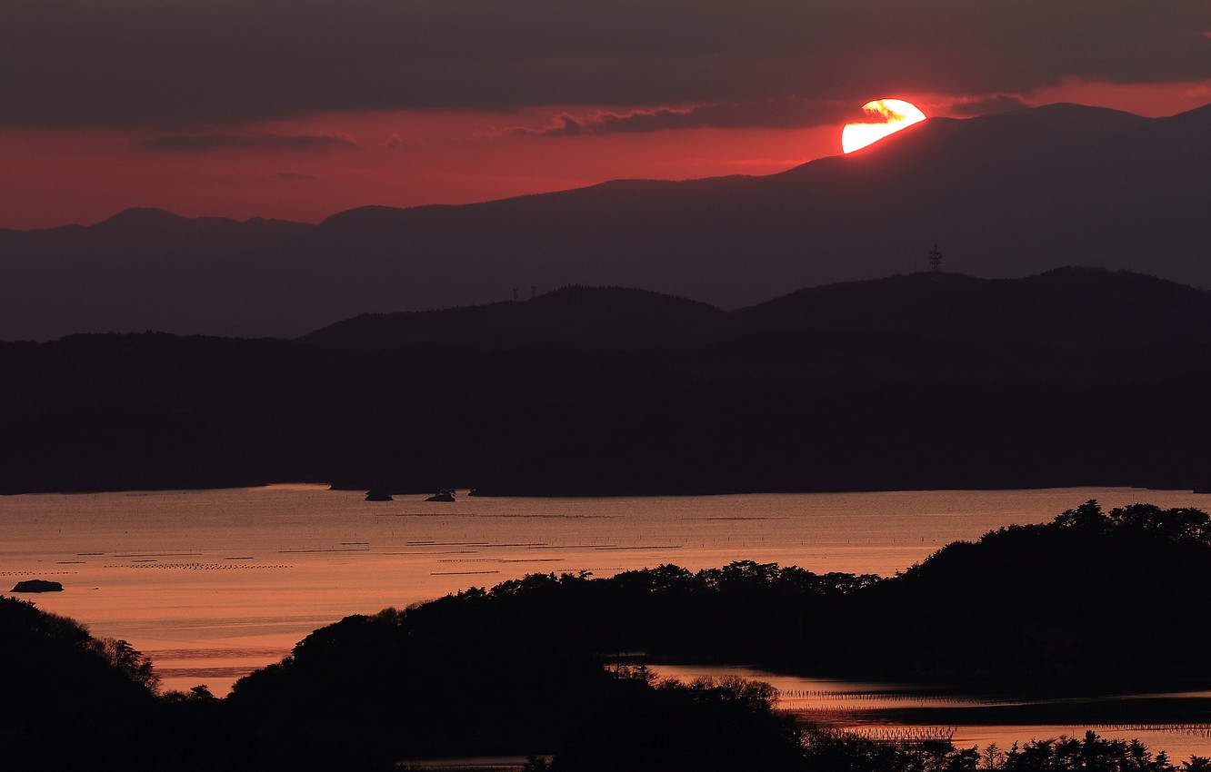 Japan Mountains Lake At Sunset Wallpapers