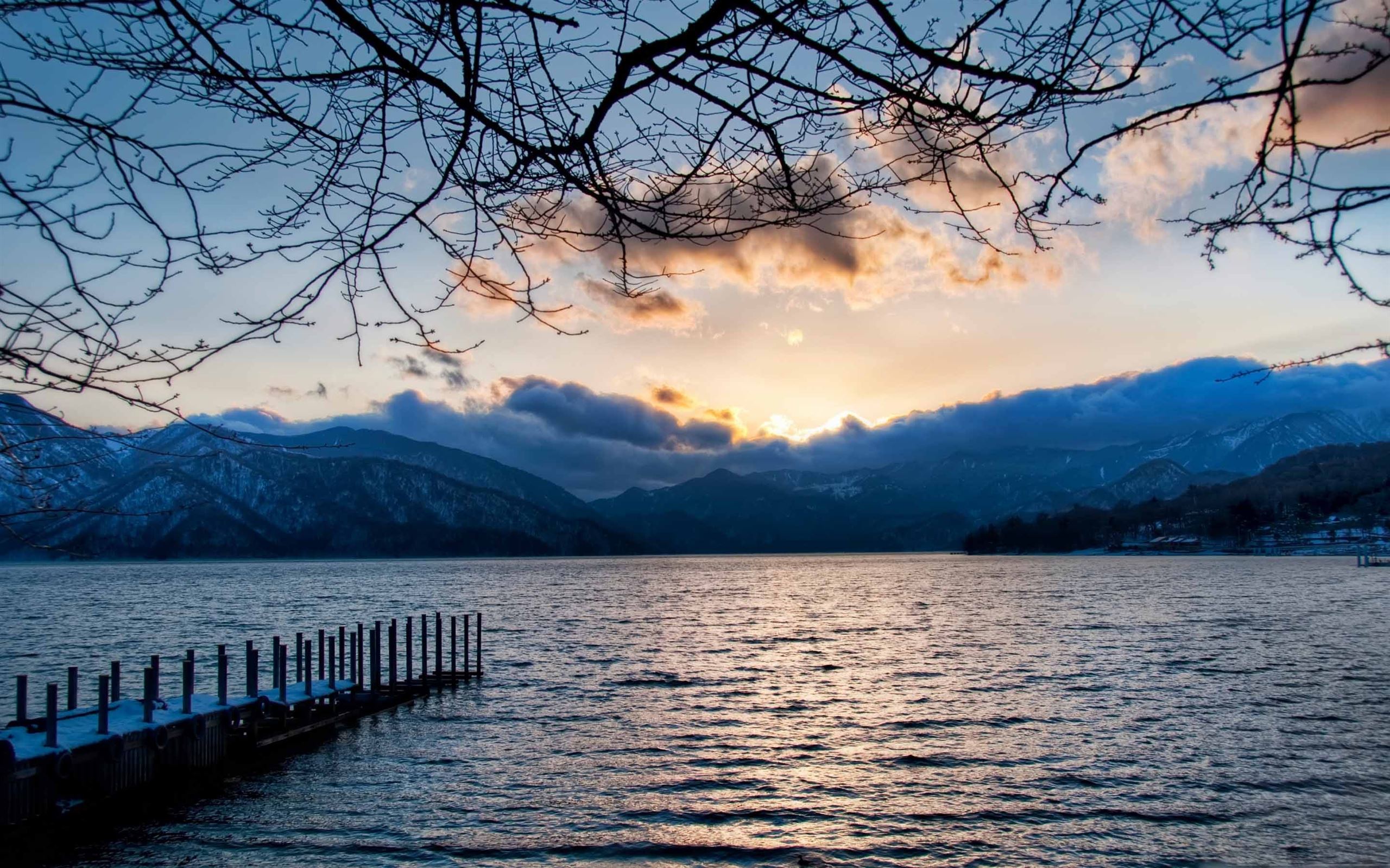 Japan Mountains Lake At Sunset Wallpapers