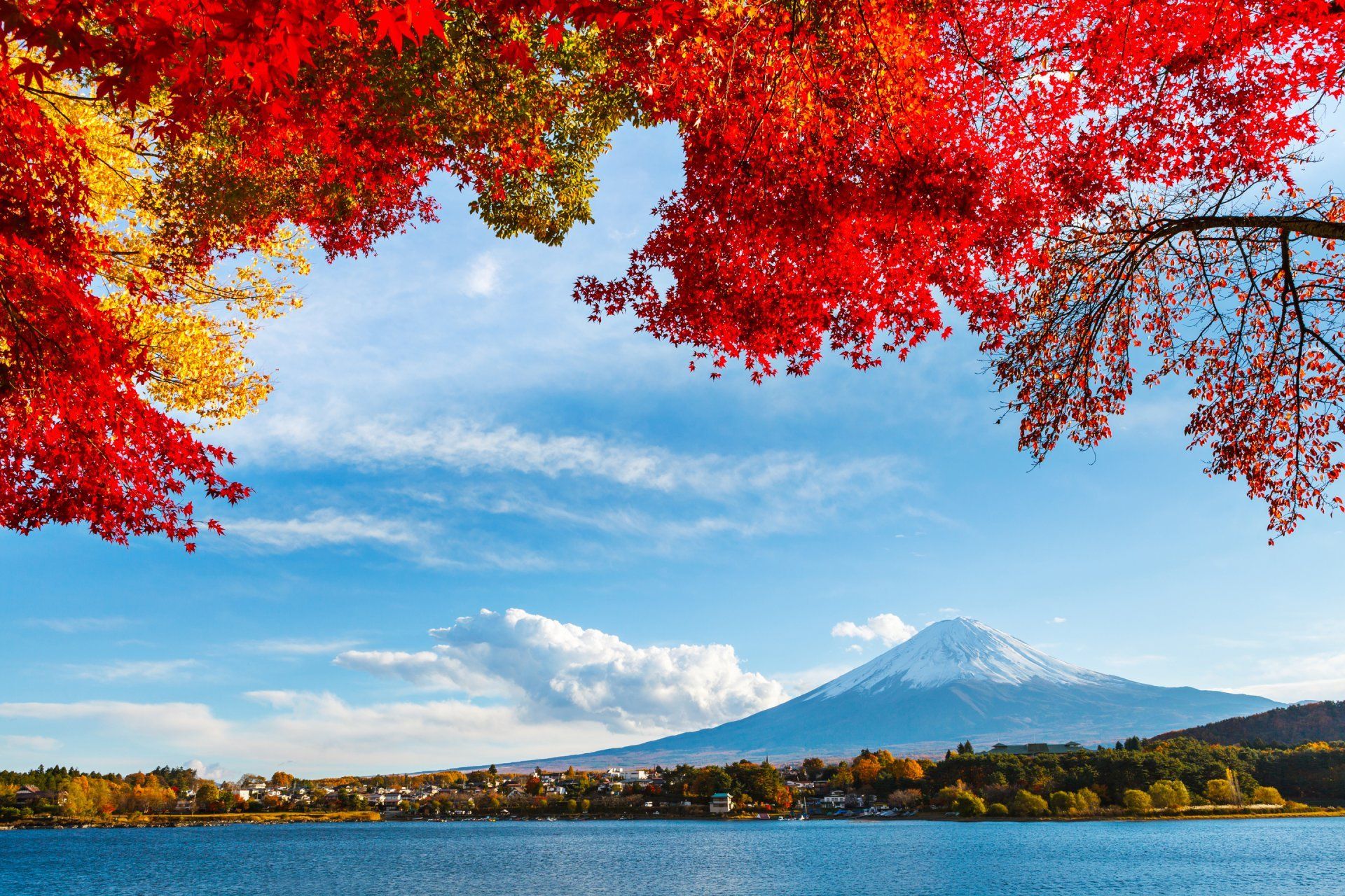 Japan Mountains Lake At Sunset Wallpapers