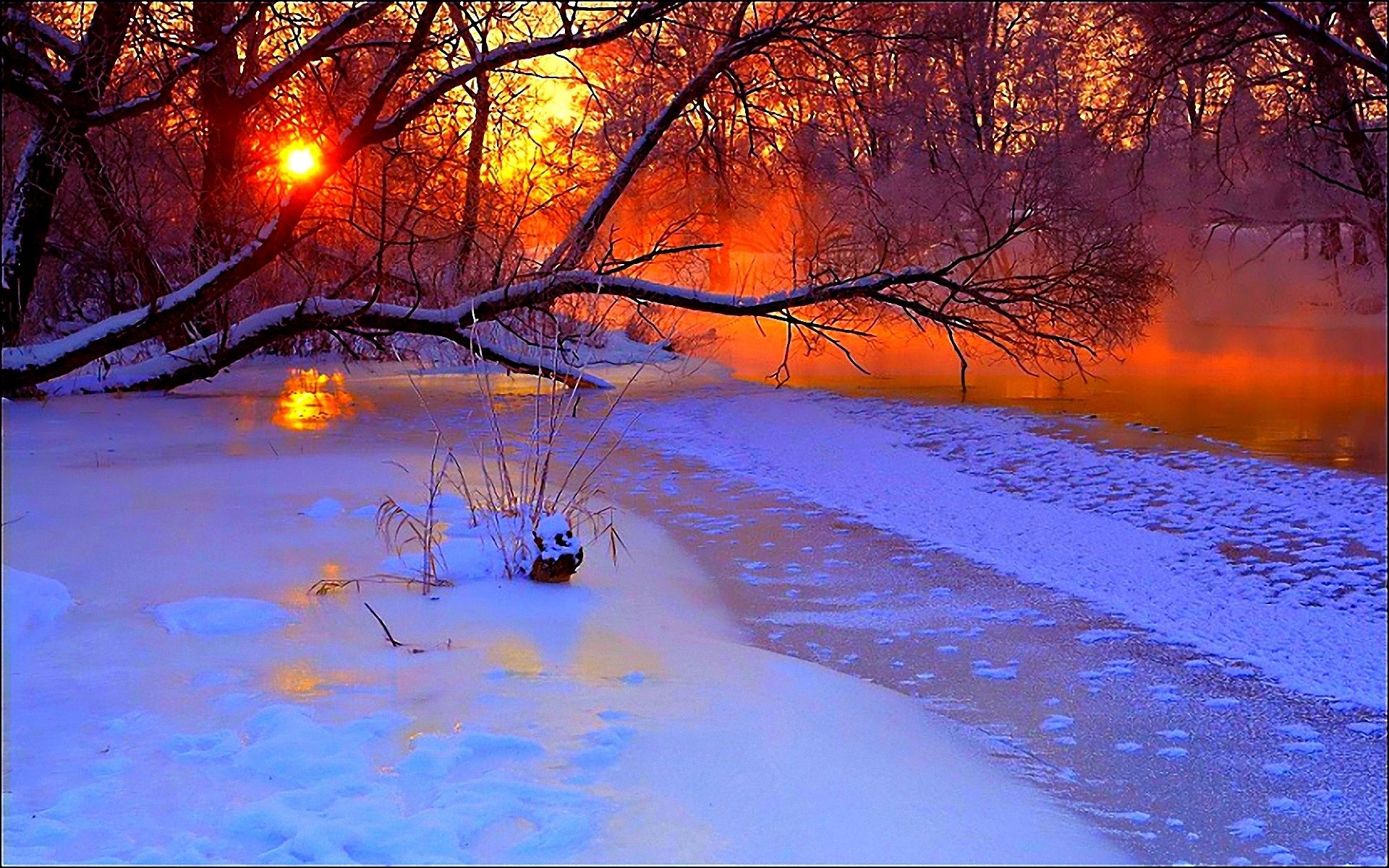 Lake View In Winter Sunset Wallpapers