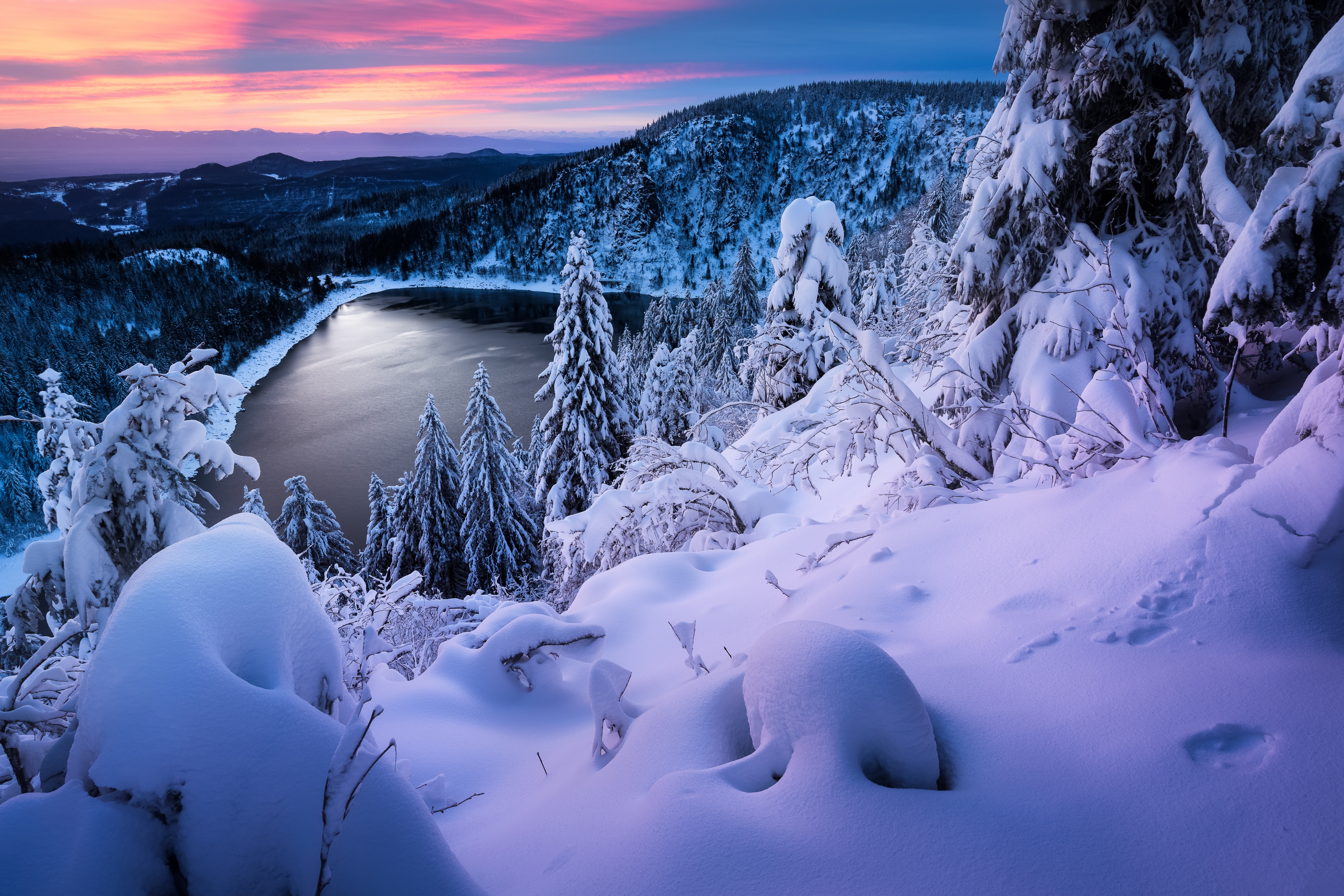 Lake View In Winter Sunset Wallpapers