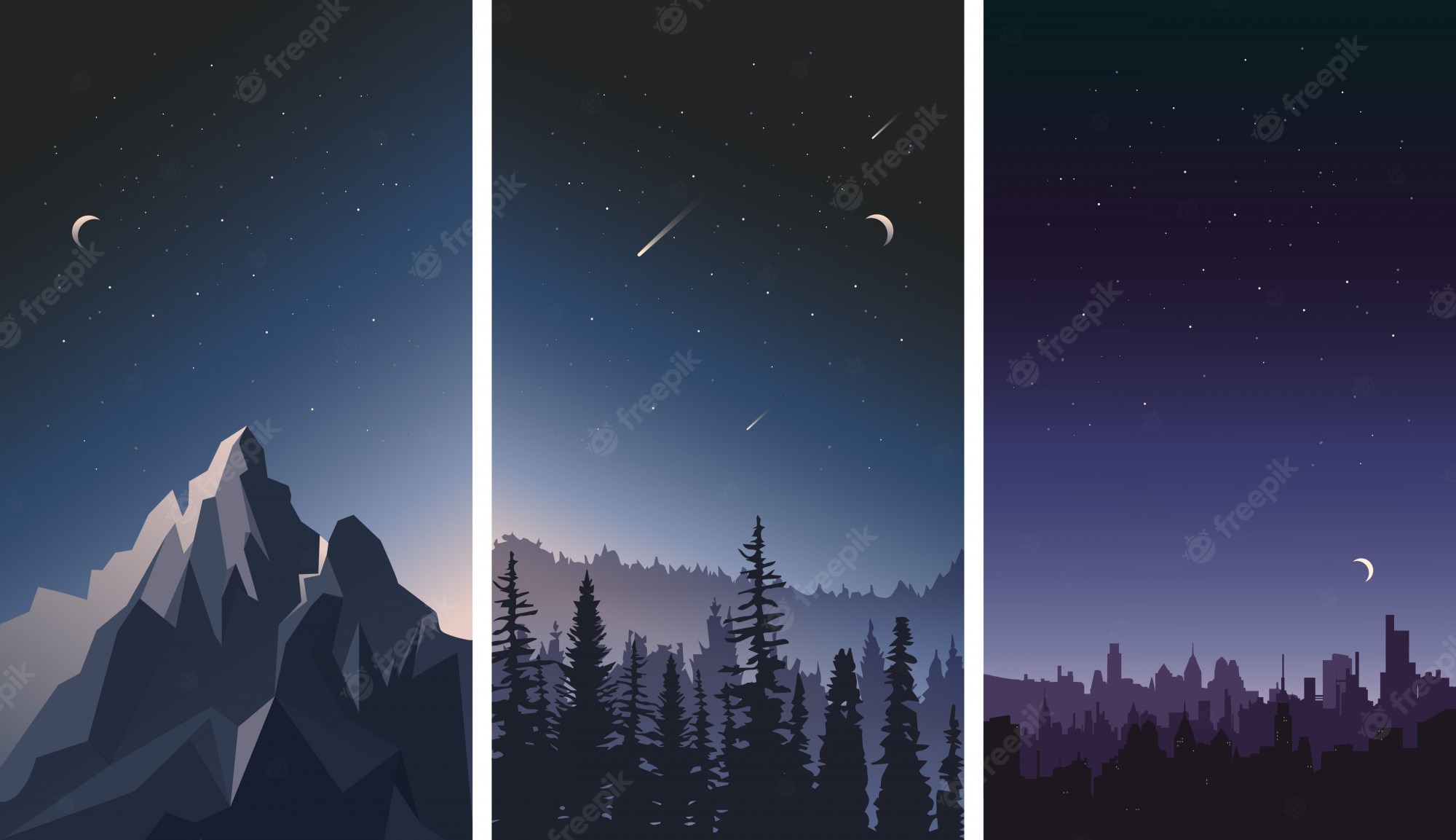 Landscape Forest Mountains In Night Sky Wallpapers