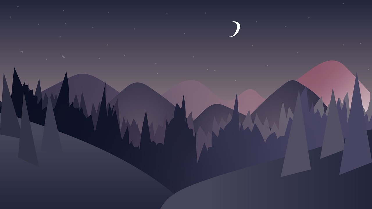 Landscape Forest Mountains In Night Sky Wallpapers