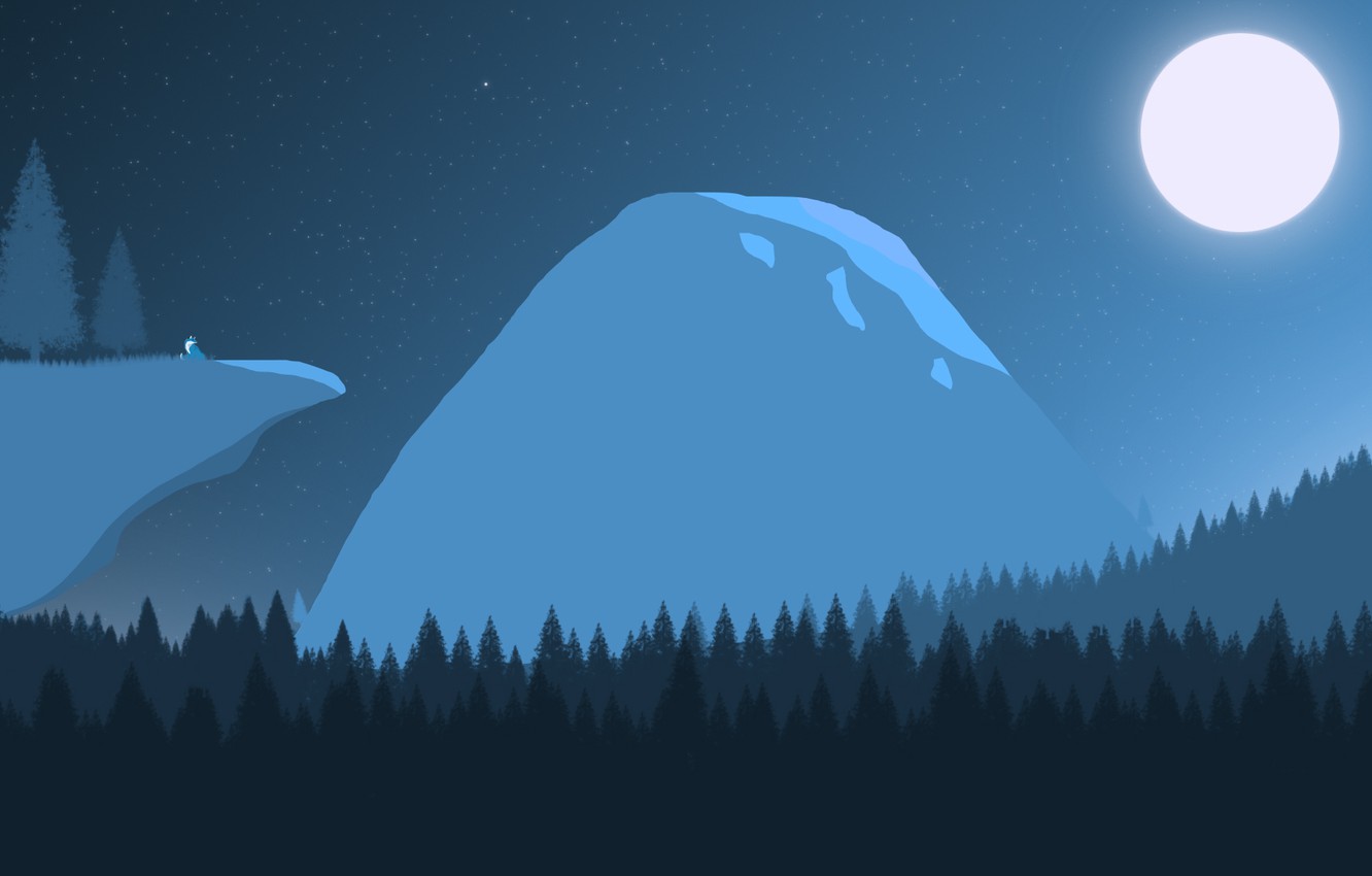 Landscape Forest Mountains In Night Sky Wallpapers