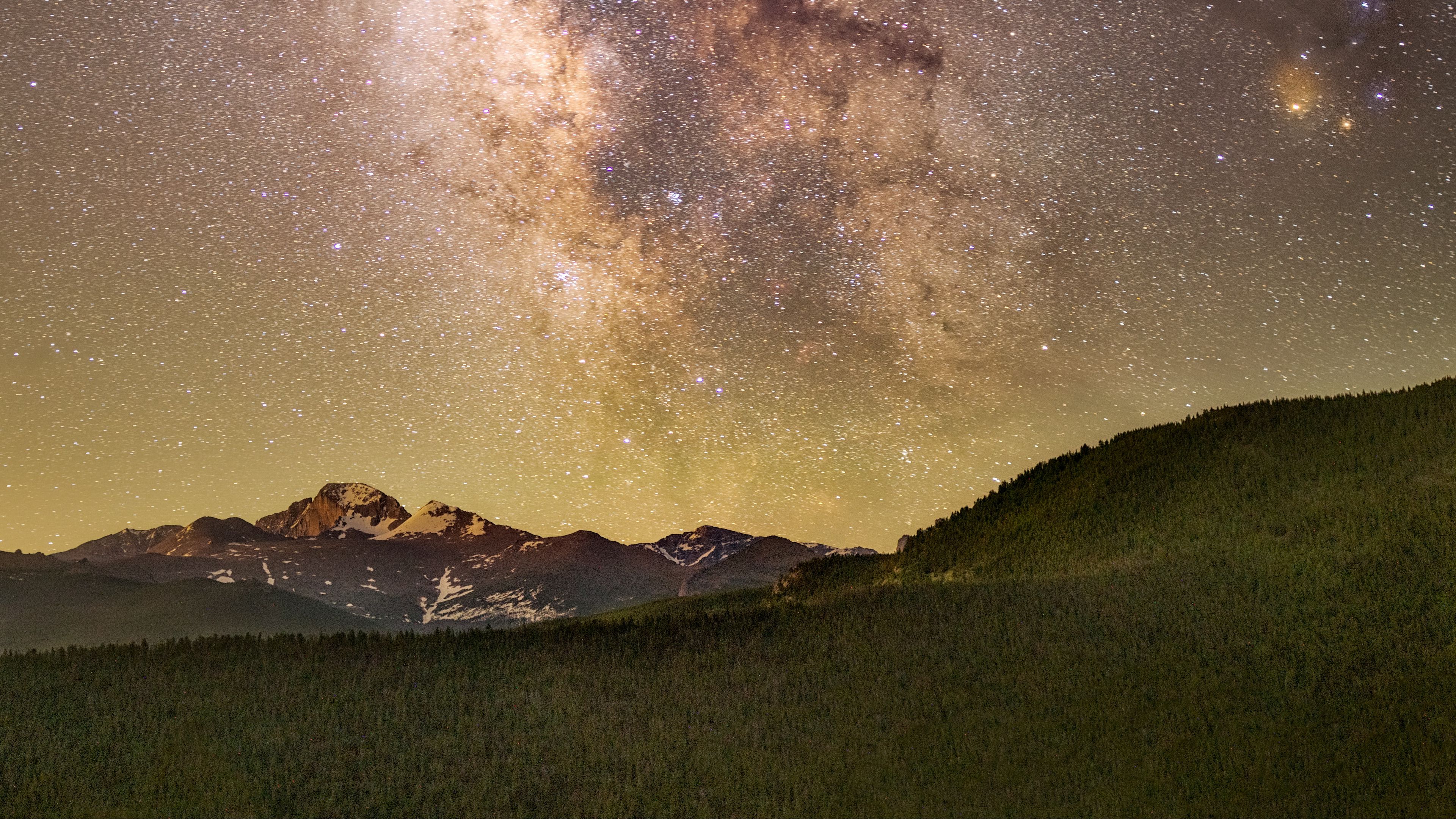 Landscape Forest Mountains In Night Sky Wallpapers