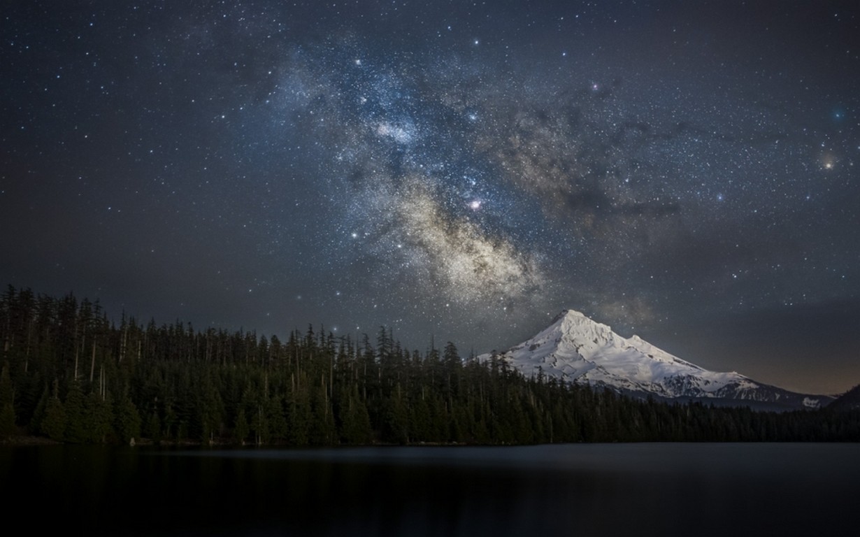 Landscape Forest Mountains In Night Sky Wallpapers