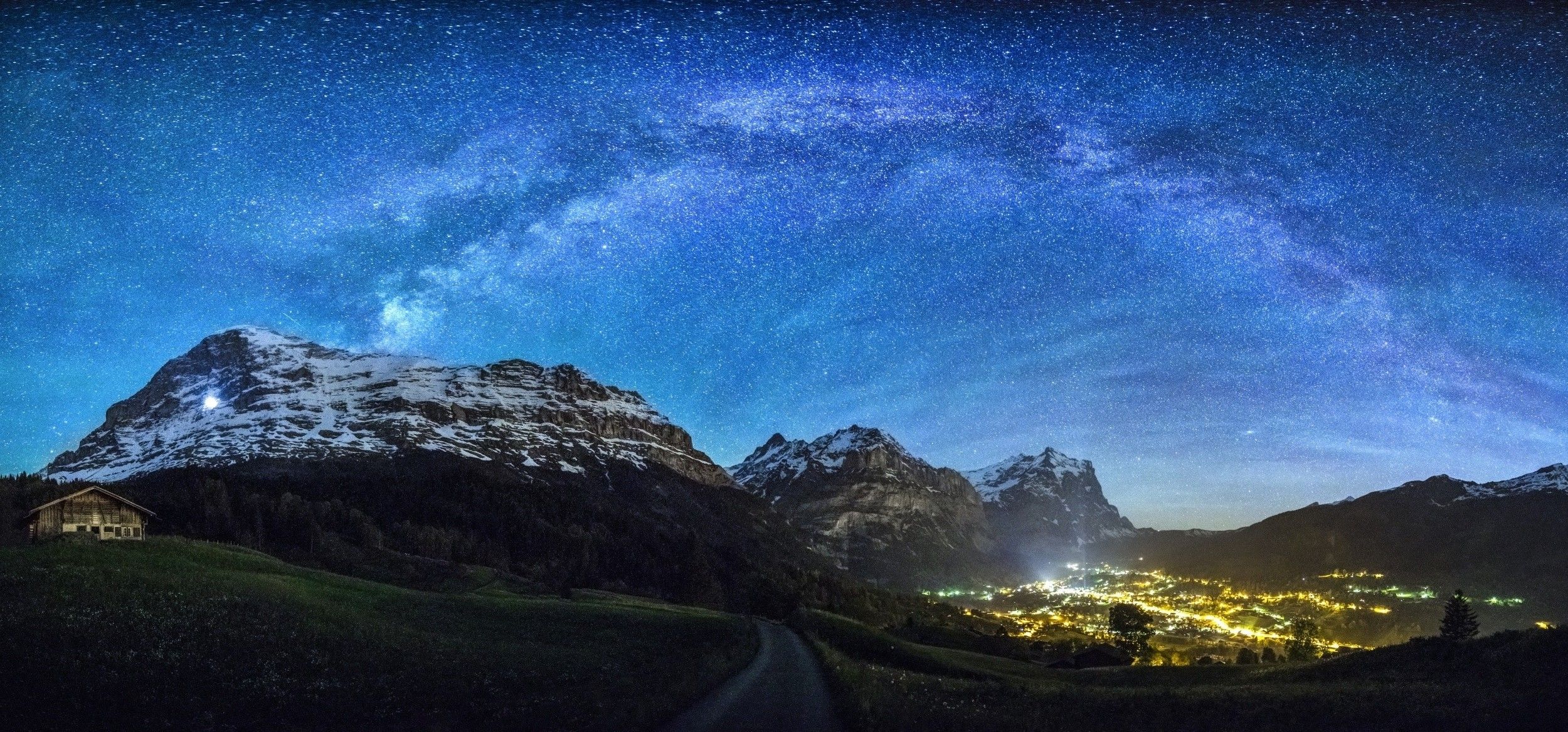 Landscape Forest Mountains In Night Sky Wallpapers