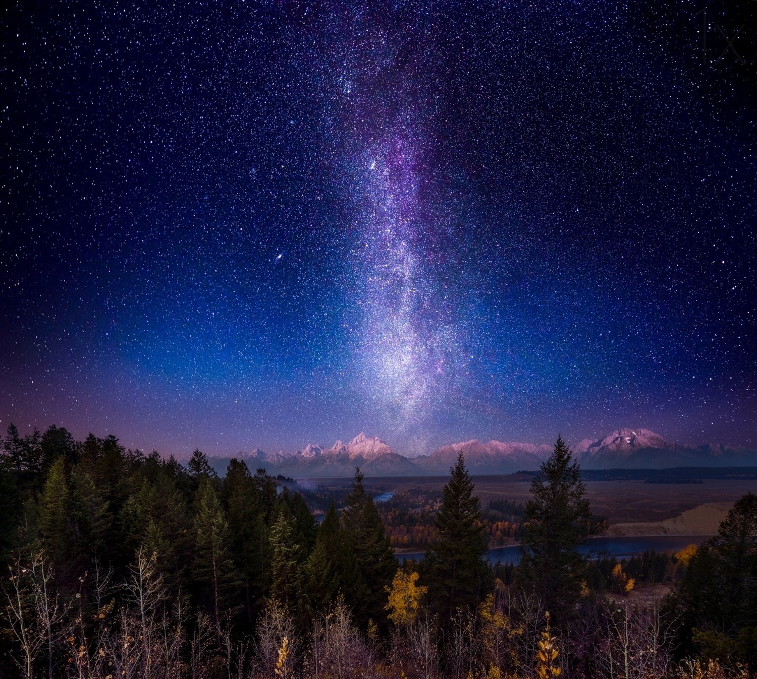 Landscape Forest Mountains In Night Sky Wallpapers