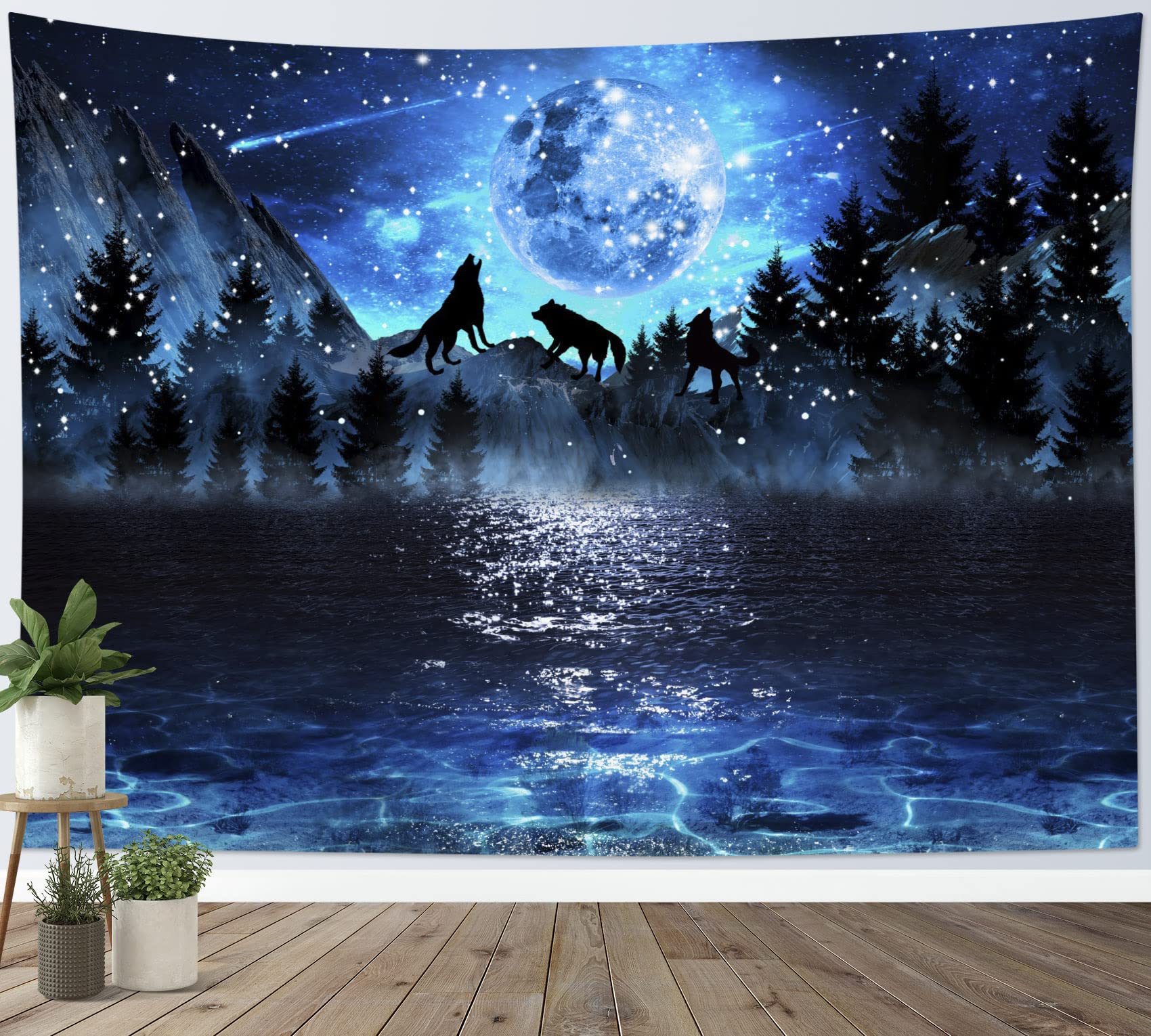 Landscape Forest Mountains In Night Sky Wallpapers