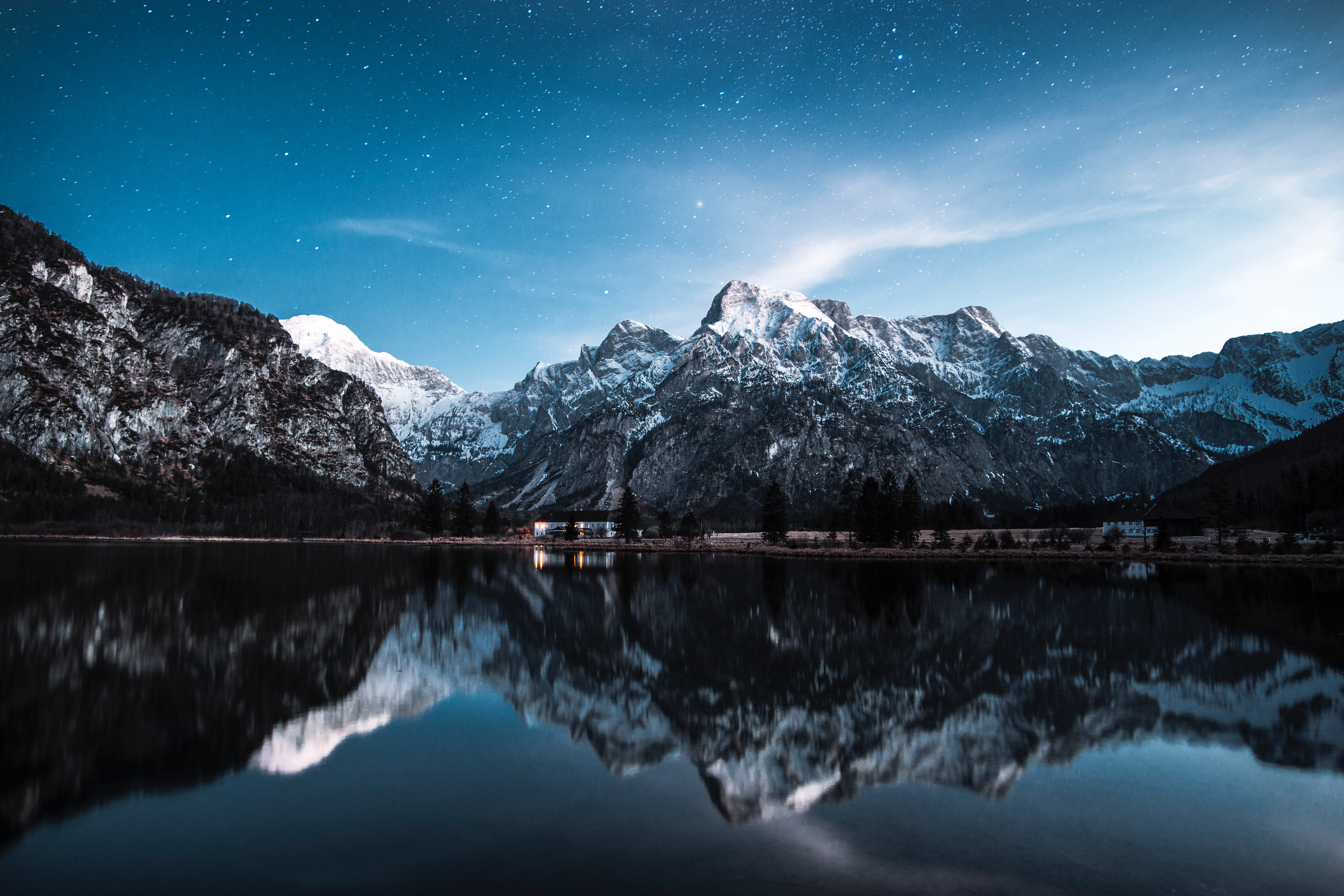 Landscape Forest Mountains In Night Sky Wallpapers