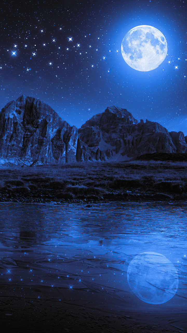 Landscape Night Moon Stars Wallpapers