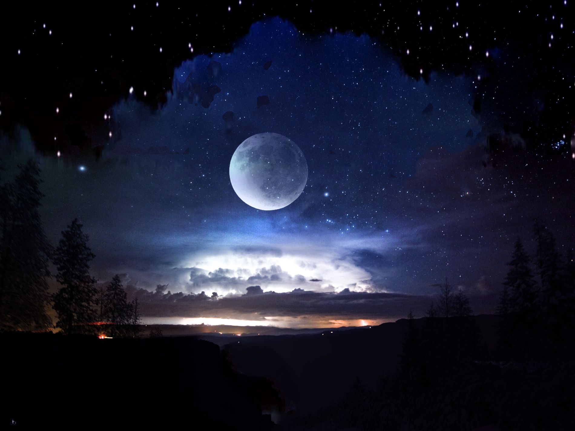 Landscape Night Moon Stars Wallpapers
