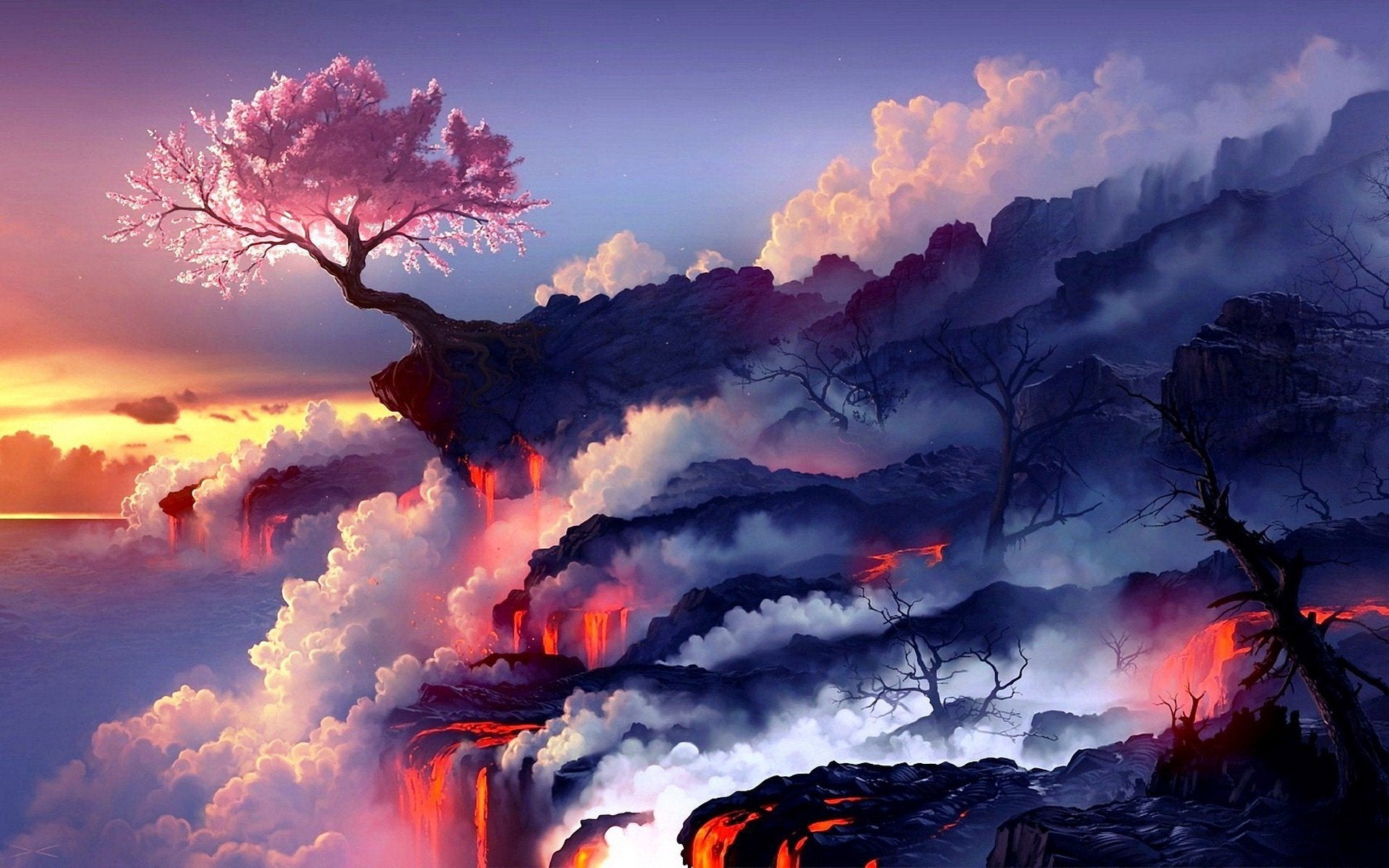 Lava With Cherry Tree Wallpapers