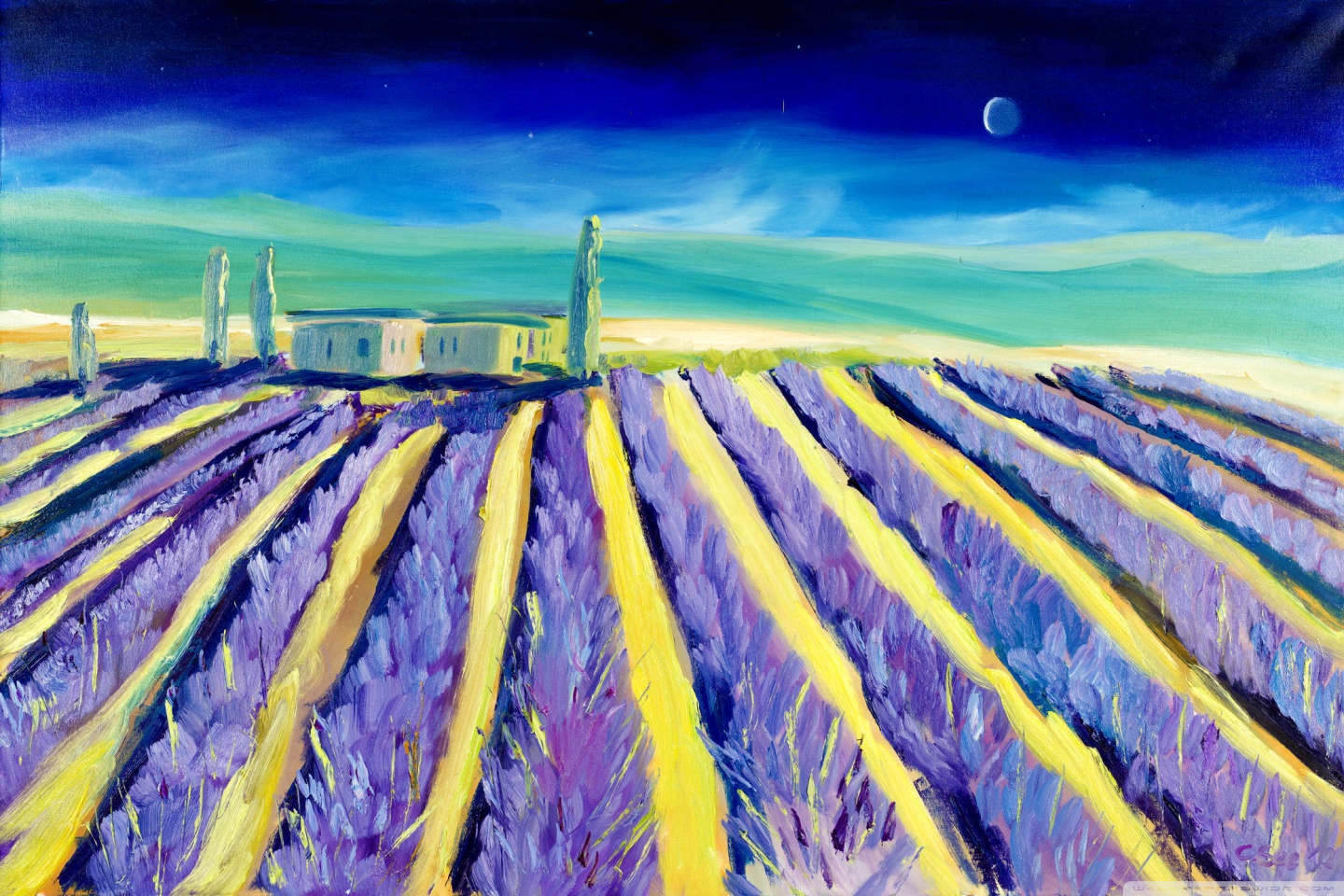 Lavender Field At Night Wallpapers