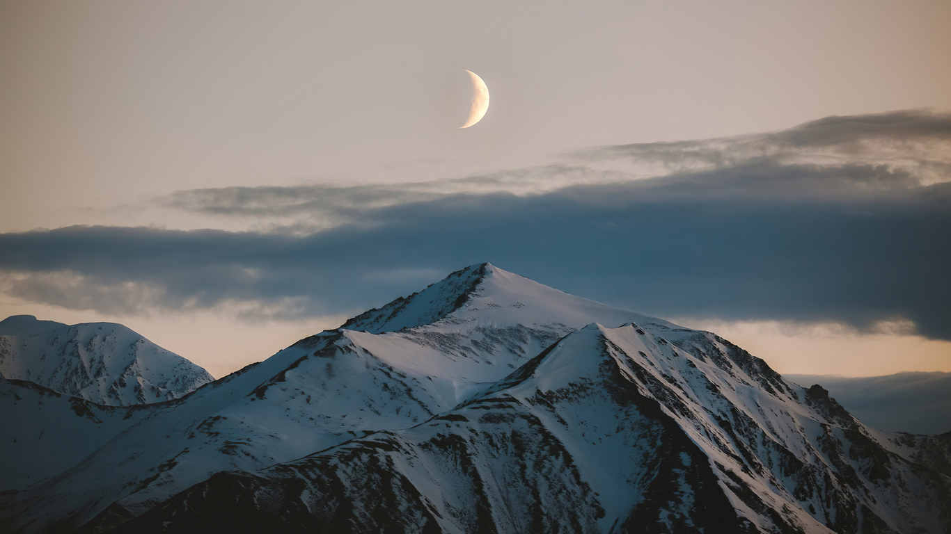 Moon At Pick Of Winter Mountains Wallpapers