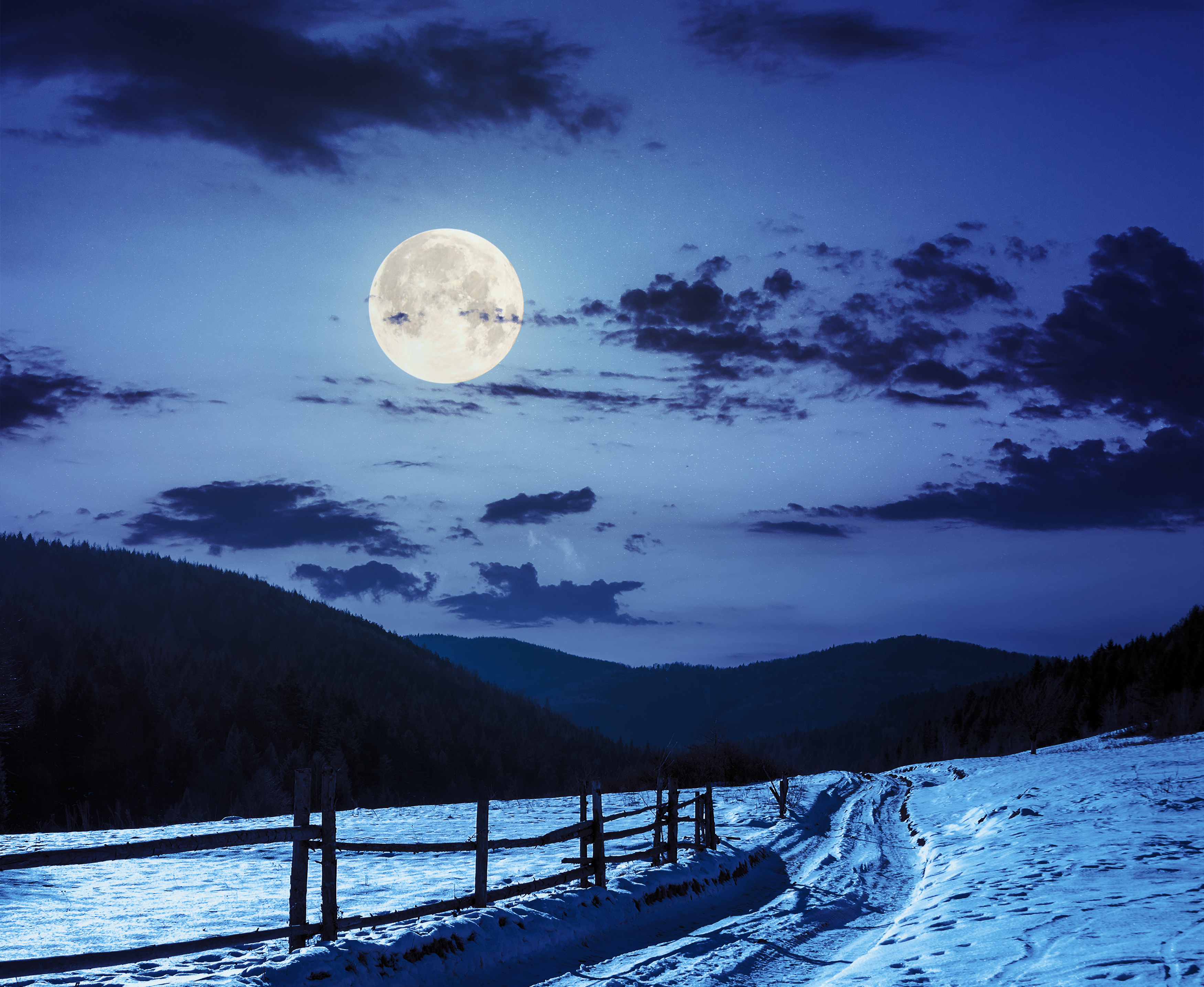 Moon At Pick Of Winter Mountains Wallpapers