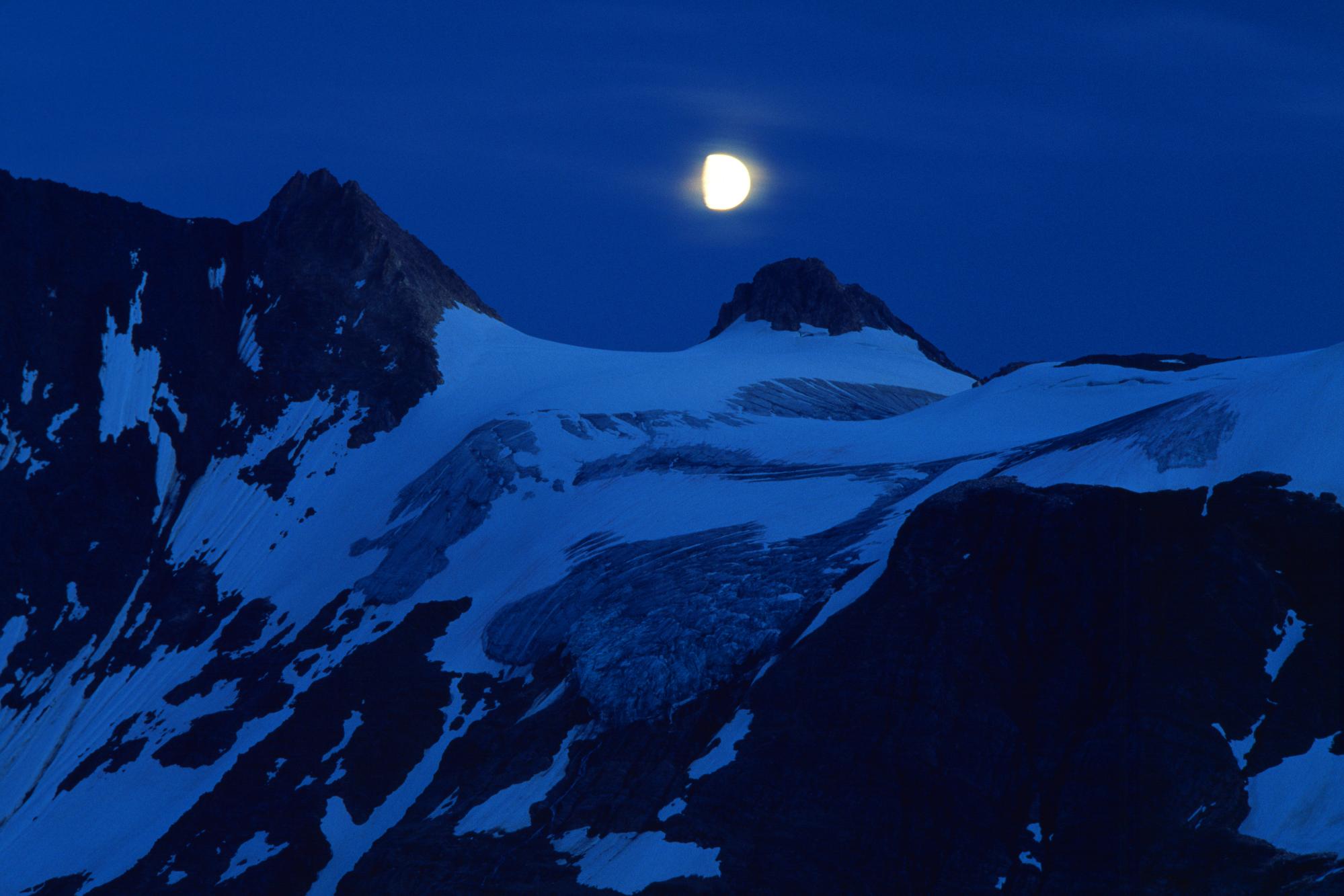 Moon At Pick Of Winter Mountains Wallpapers