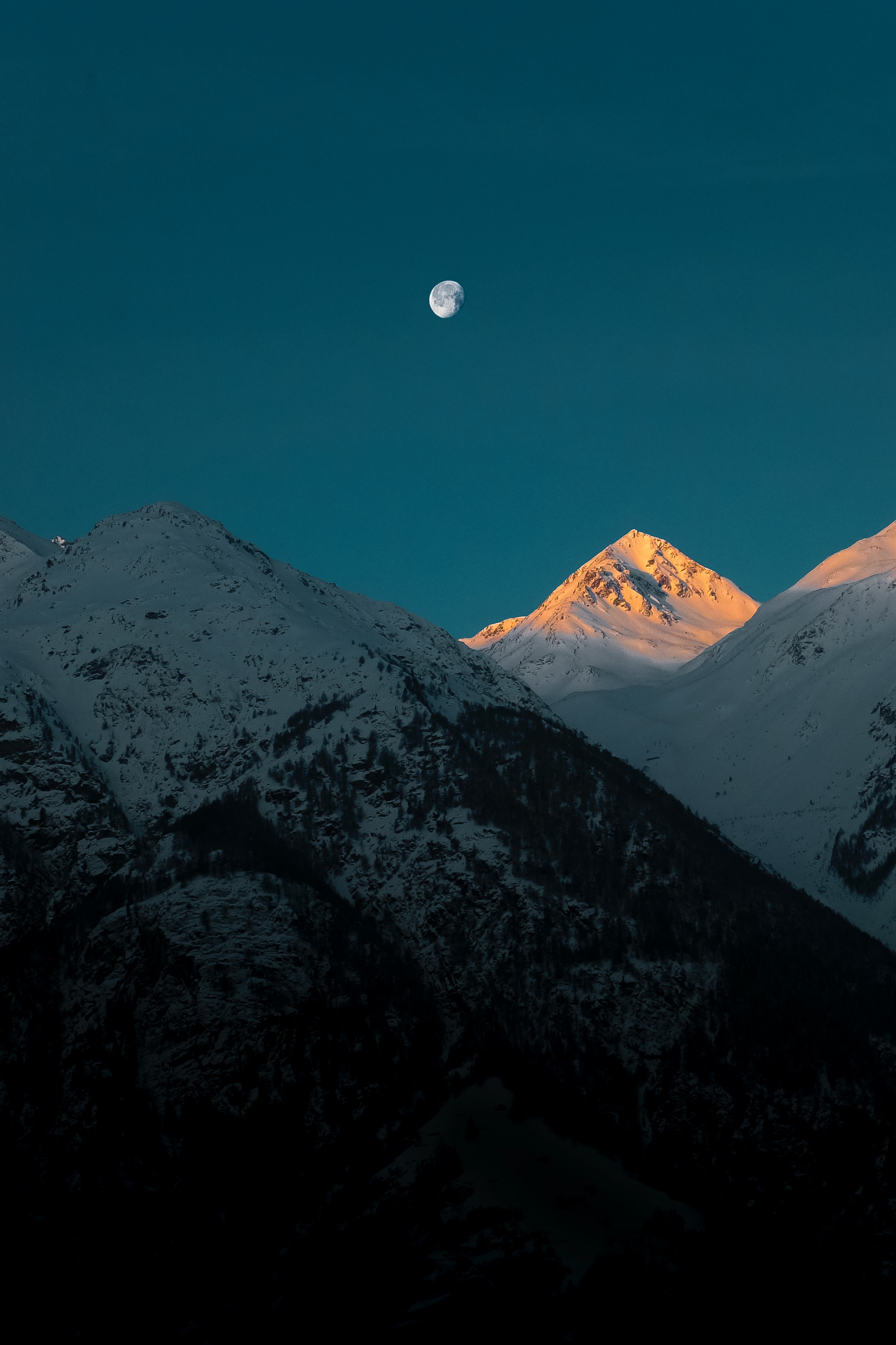 Moon At Pick Of Winter Mountains Wallpapers